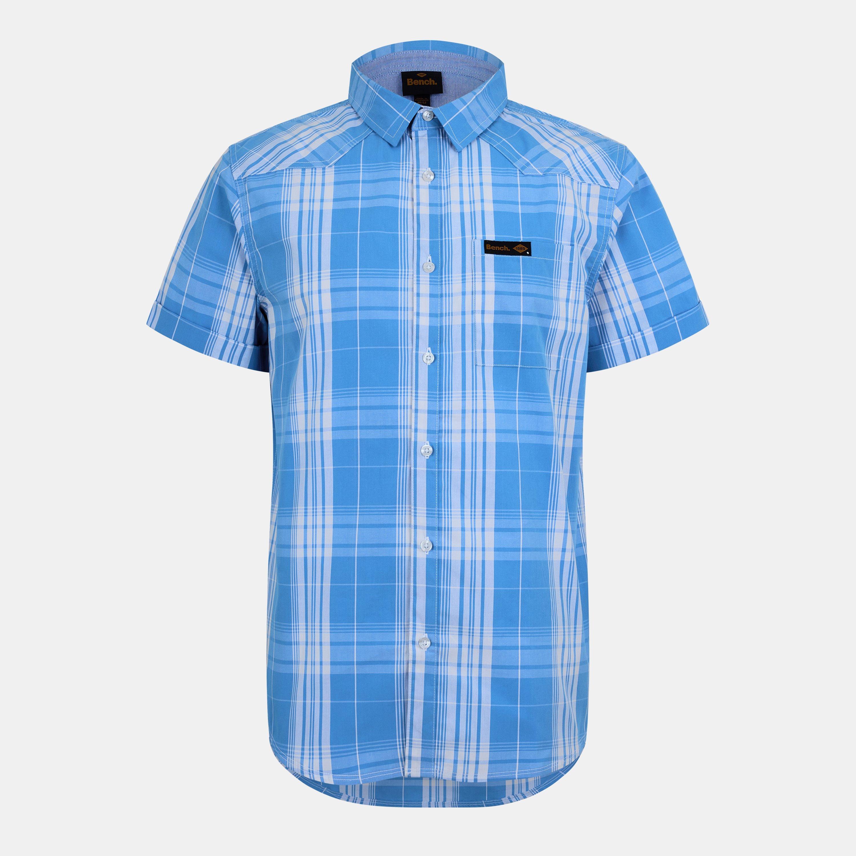 Bench Men's Short-Sleeve Patterned Shirt - Blue/White Chk - Large