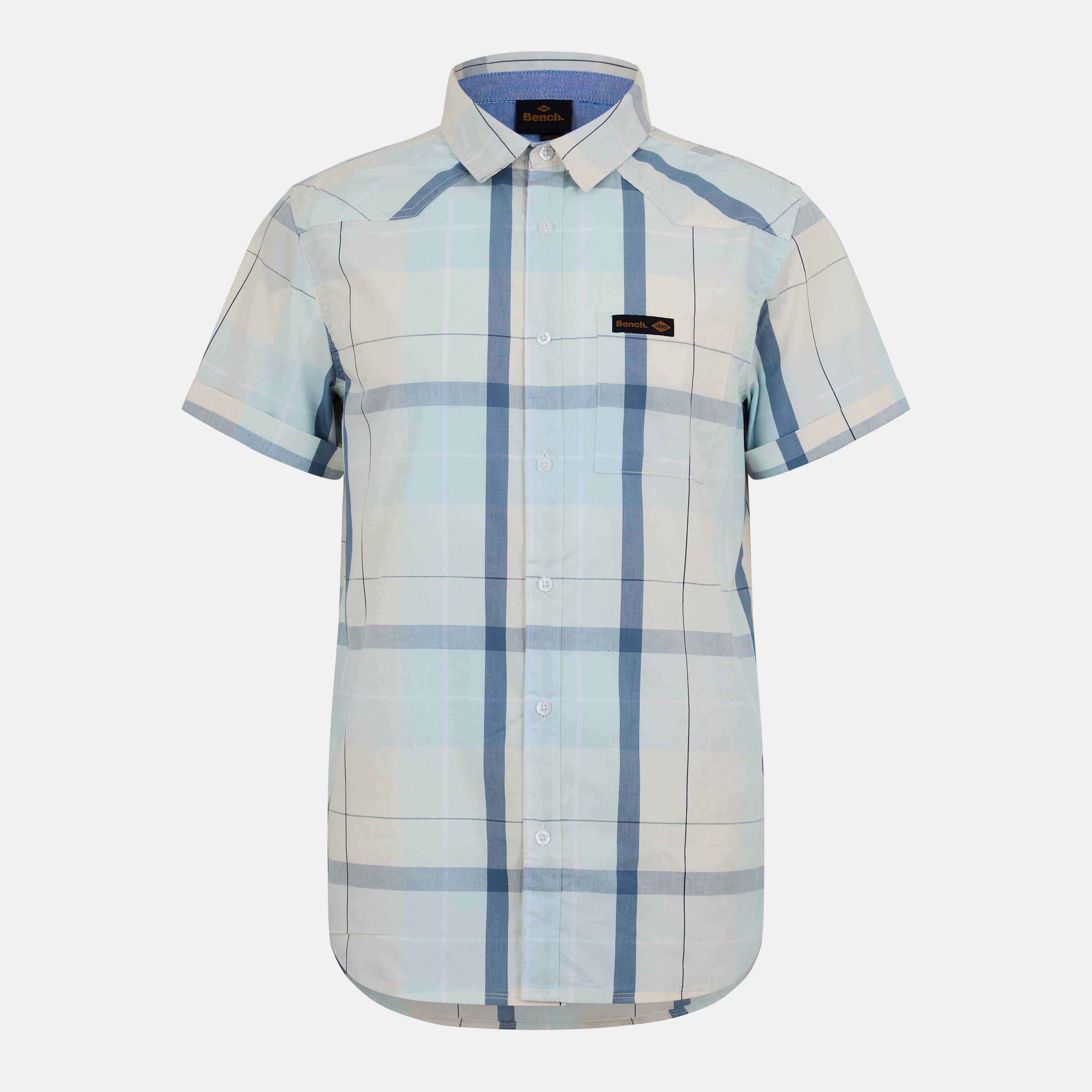 Bench Men's Short-Sleeve Patterned Shirt - Yellow/Blue Chk - Small