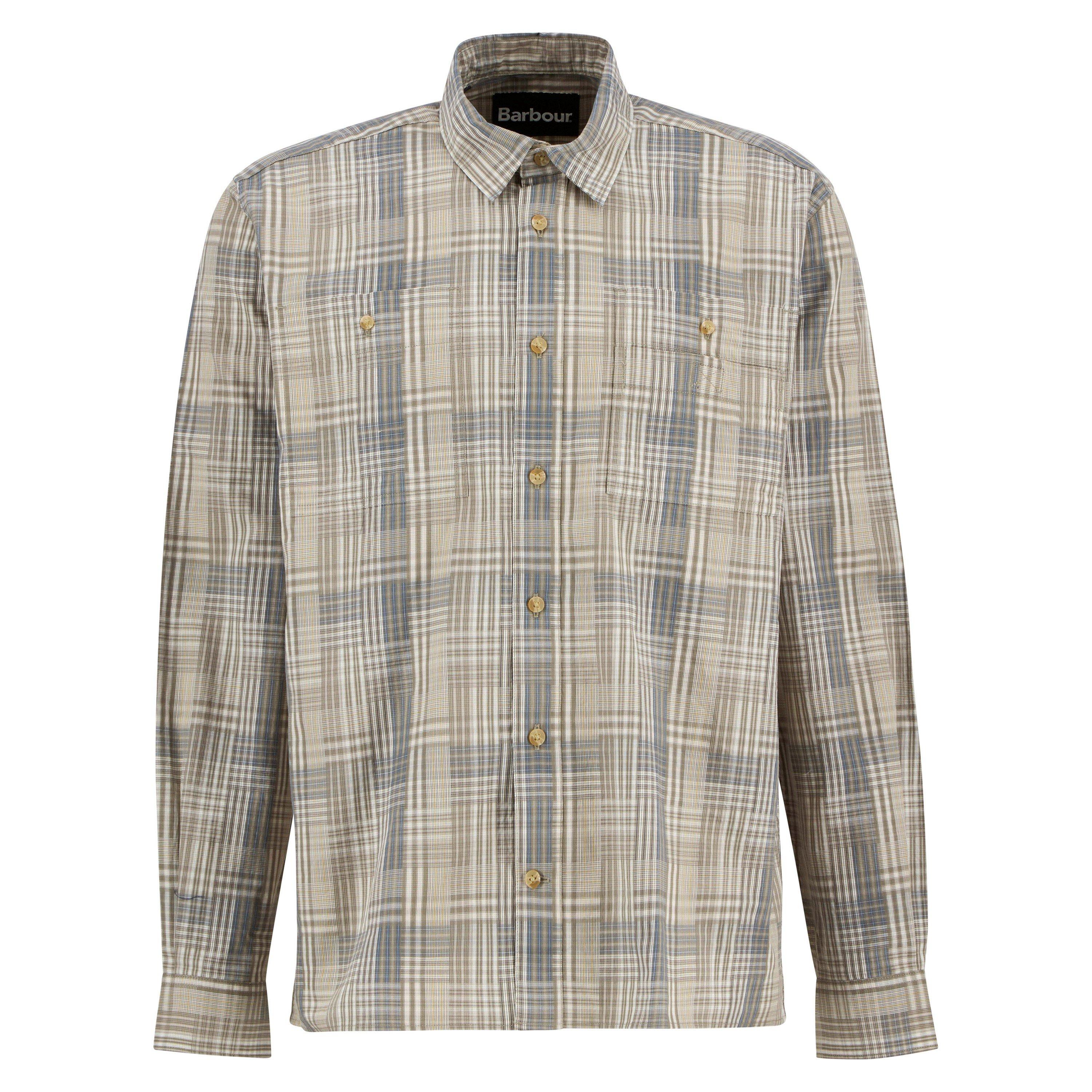 Grey Olive - Barbour - Mens Barbour Maxwell Checked Patch Long-Sleeved Relaxed Shirt - 1