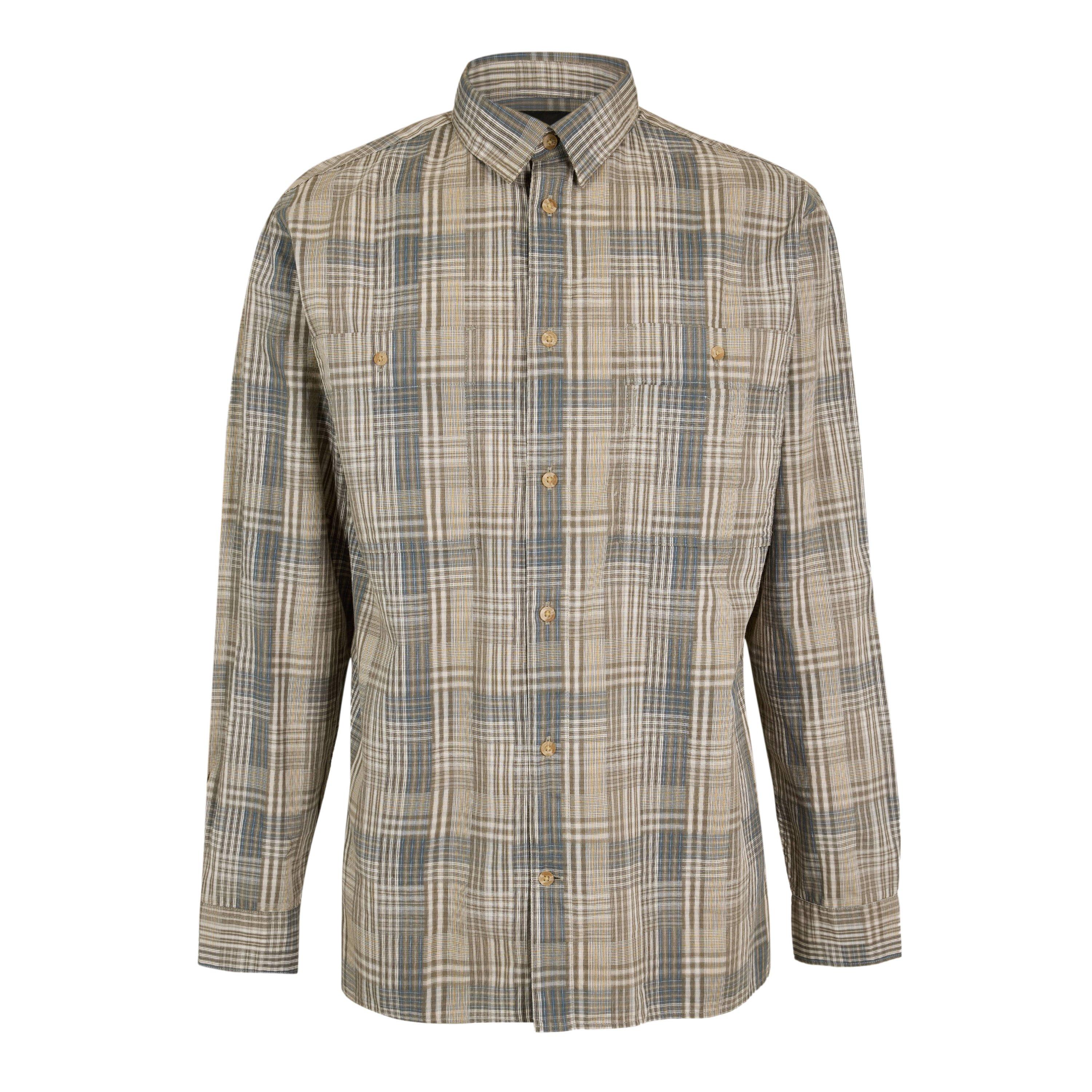 Grey Olive - Barbour - Mens Barbour Maxwell Checked Patch Long-Sleeved Relaxed Shirt - 1