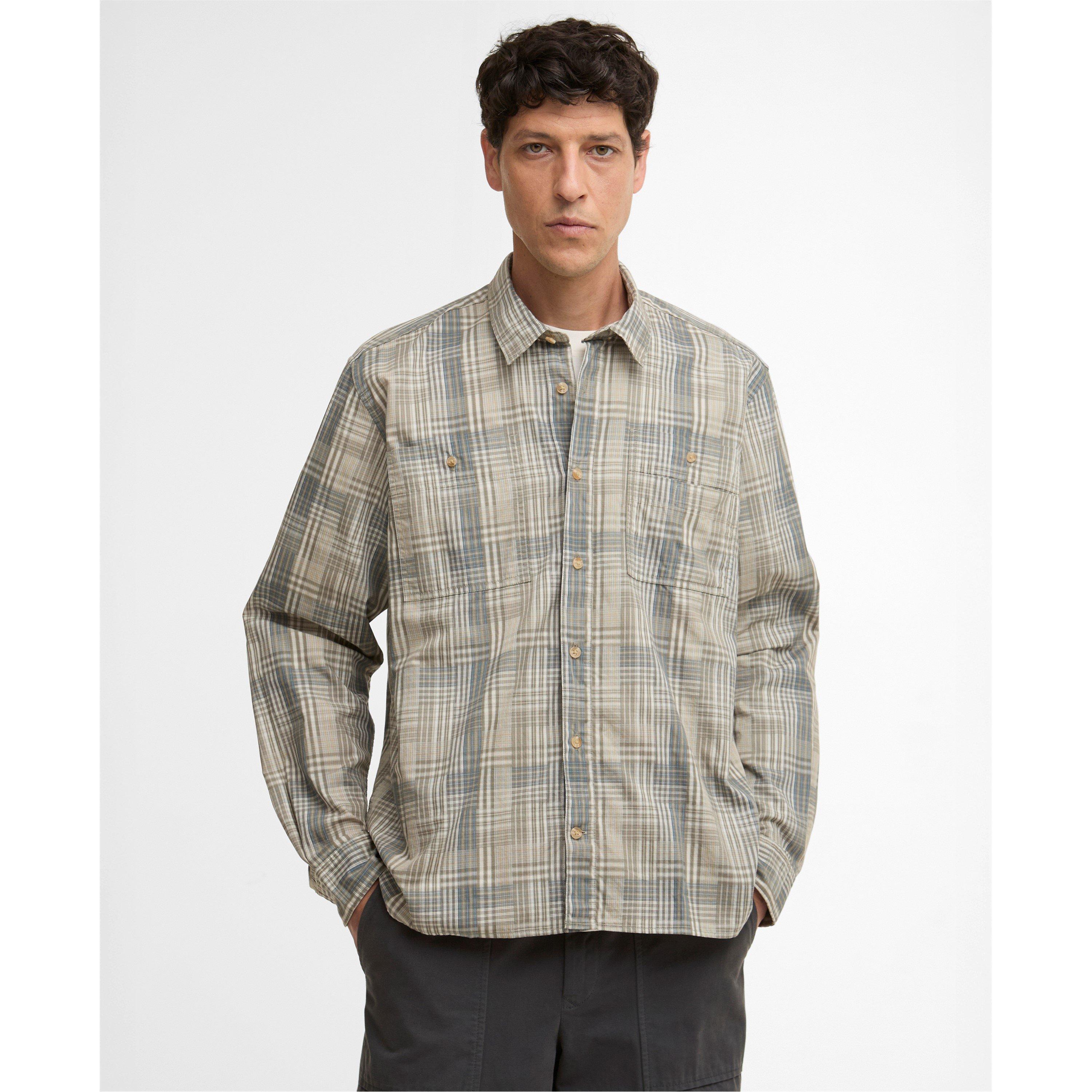 Grey Olive - Barbour - Mens Barbour Maxwell Checked Patch Long-Sleeved Relaxed Shirt - 2