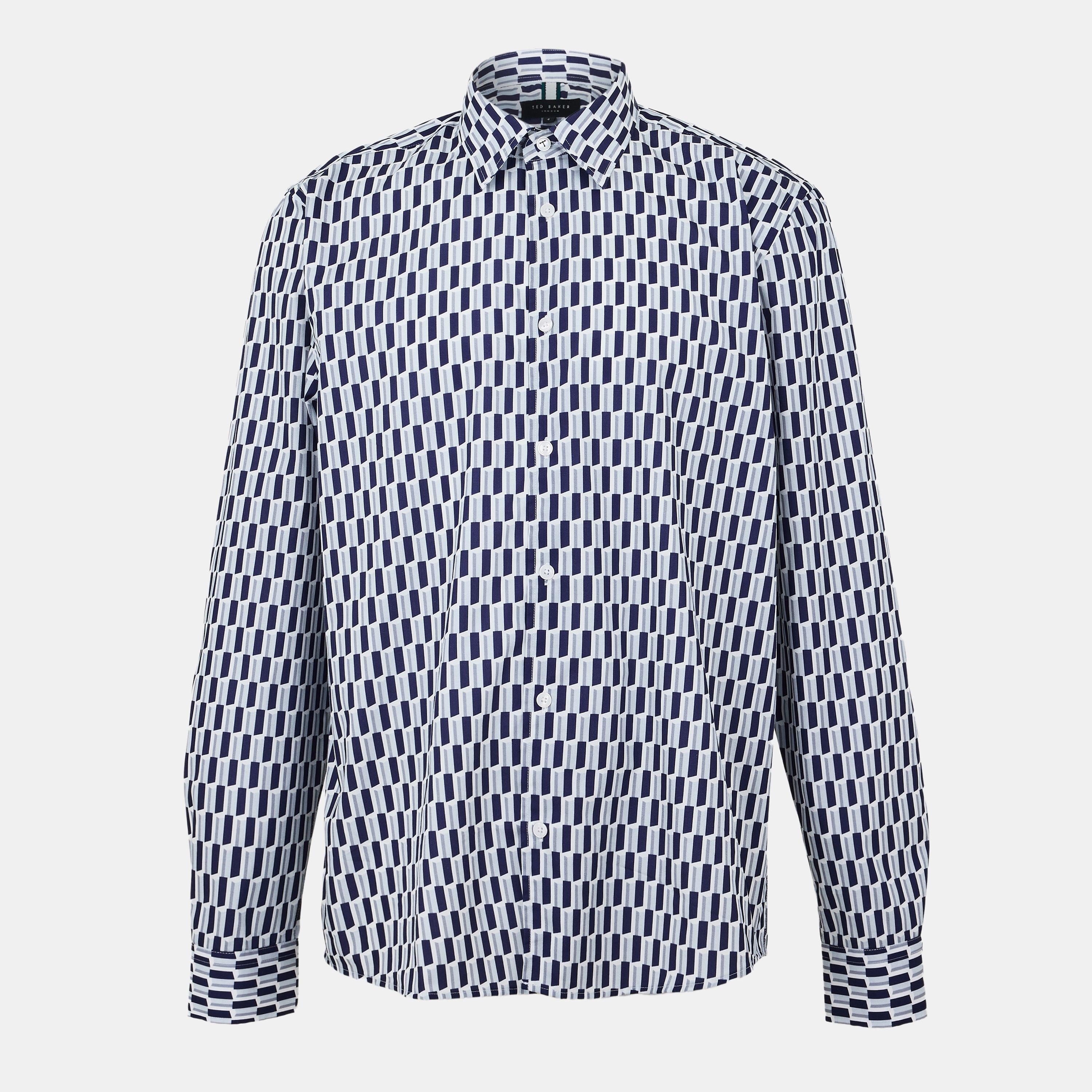 Marine - Ted Baker - Men's Long-Sleeve Patterned Shirt - 1