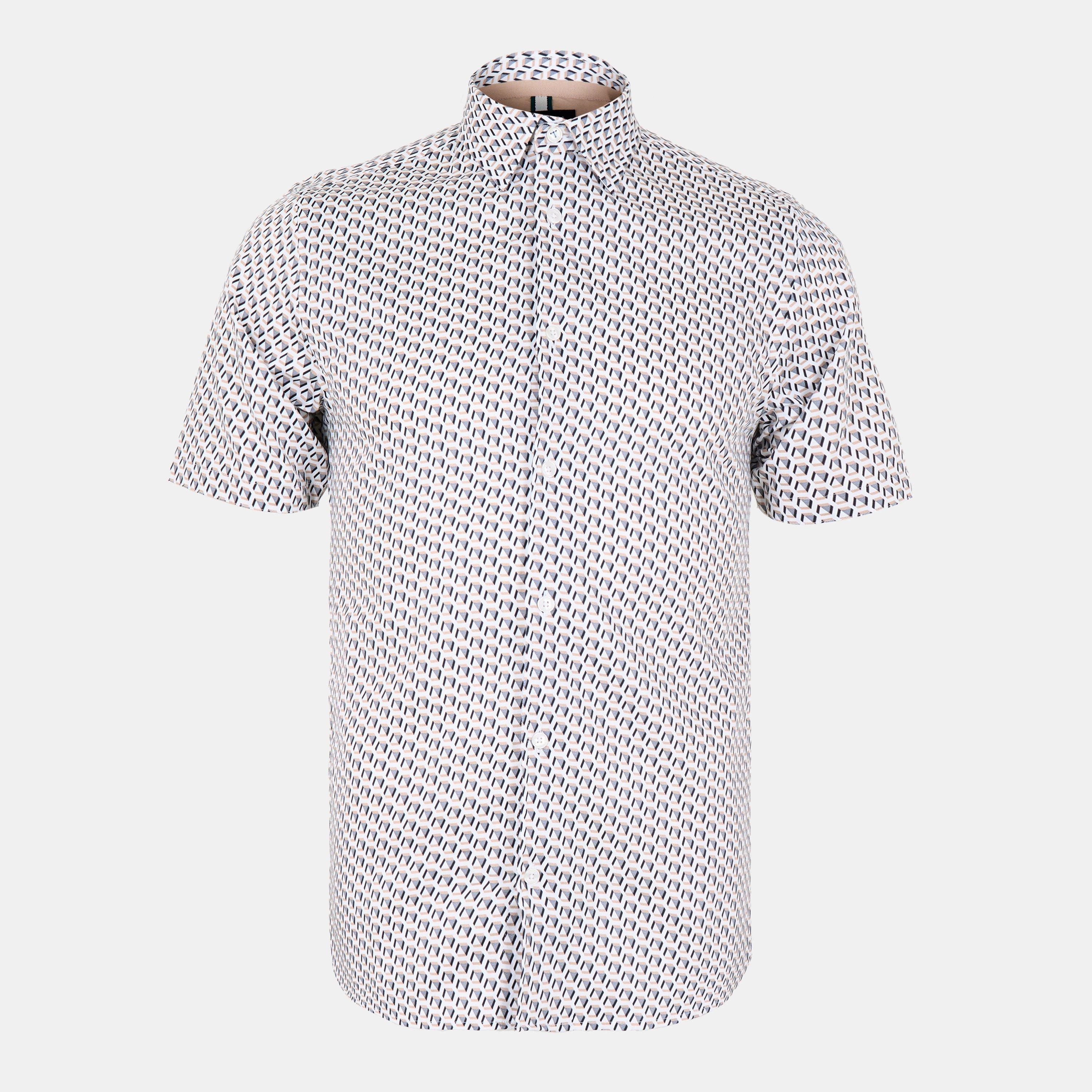 Taupe - Ted Baker - Men's Geo Short-Sleeve Patterned Shirt - 1