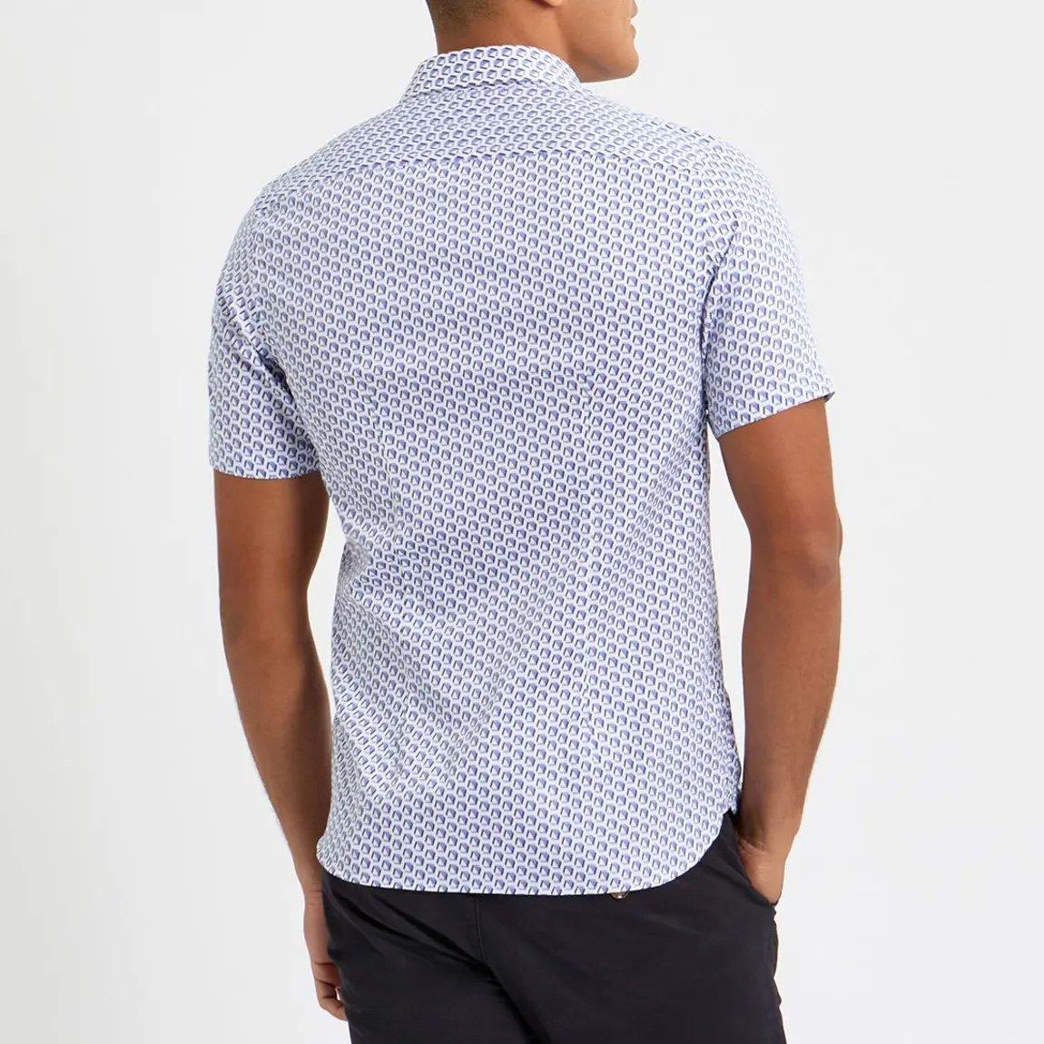 Blue - Ted Baker - Men's Geo Short-Sleeve Patterned Shirt - 2