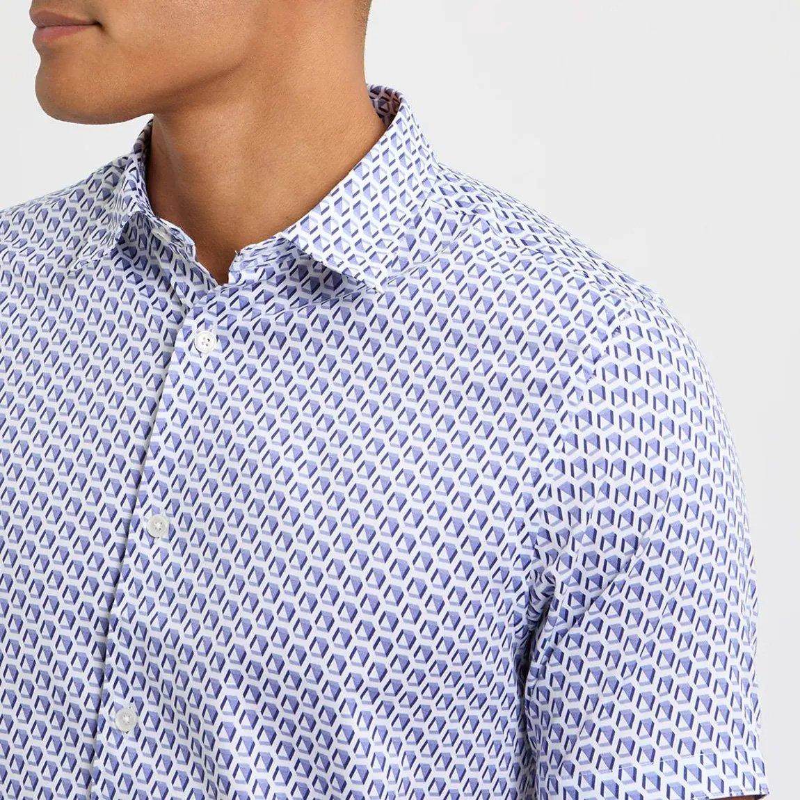 Blue - Ted Baker - Men's Geo Short-Sleeve Patterned Shirt - 5