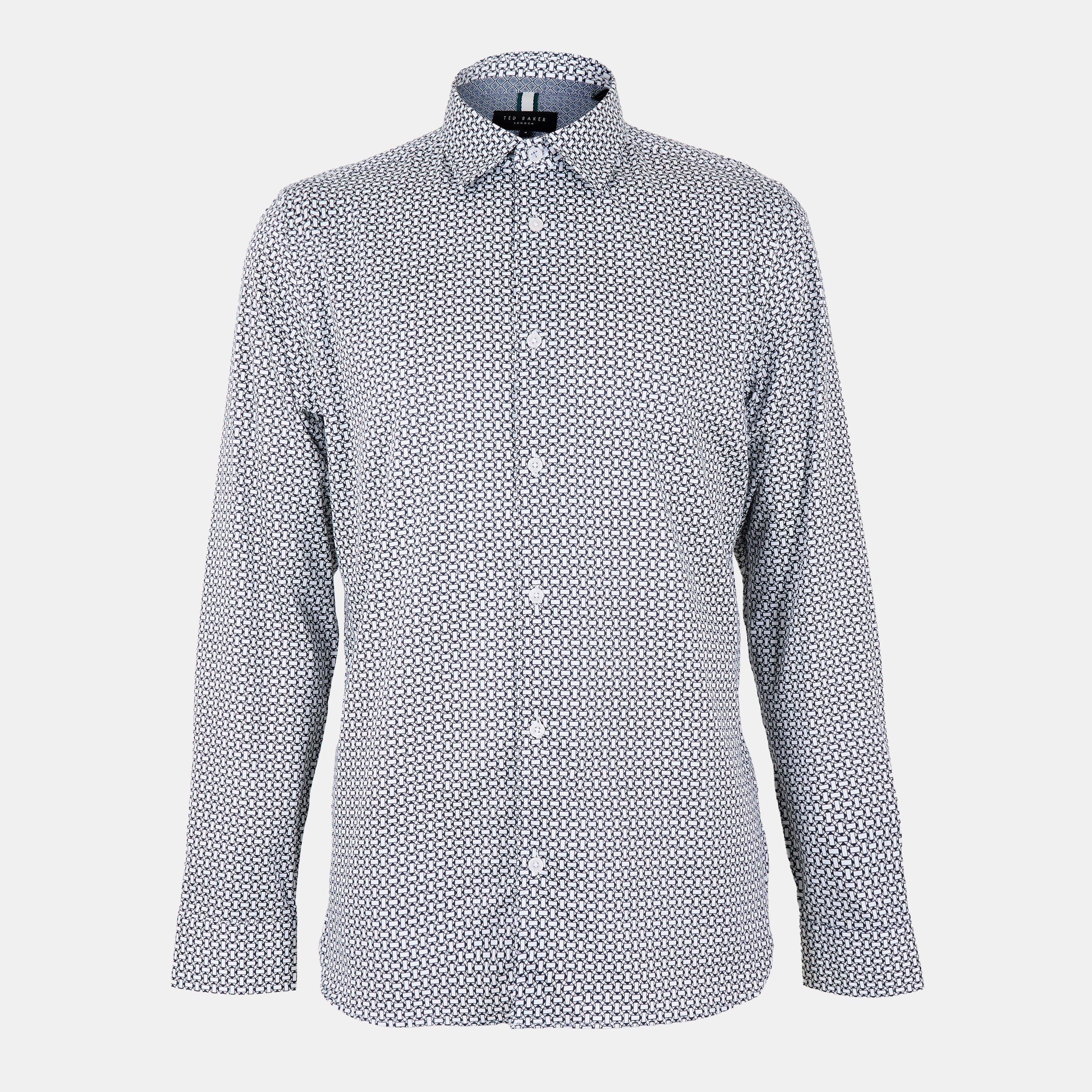 Blu navy - Ted Baker - Men's Long-Sleeve Geo Patterned Shirt - 1