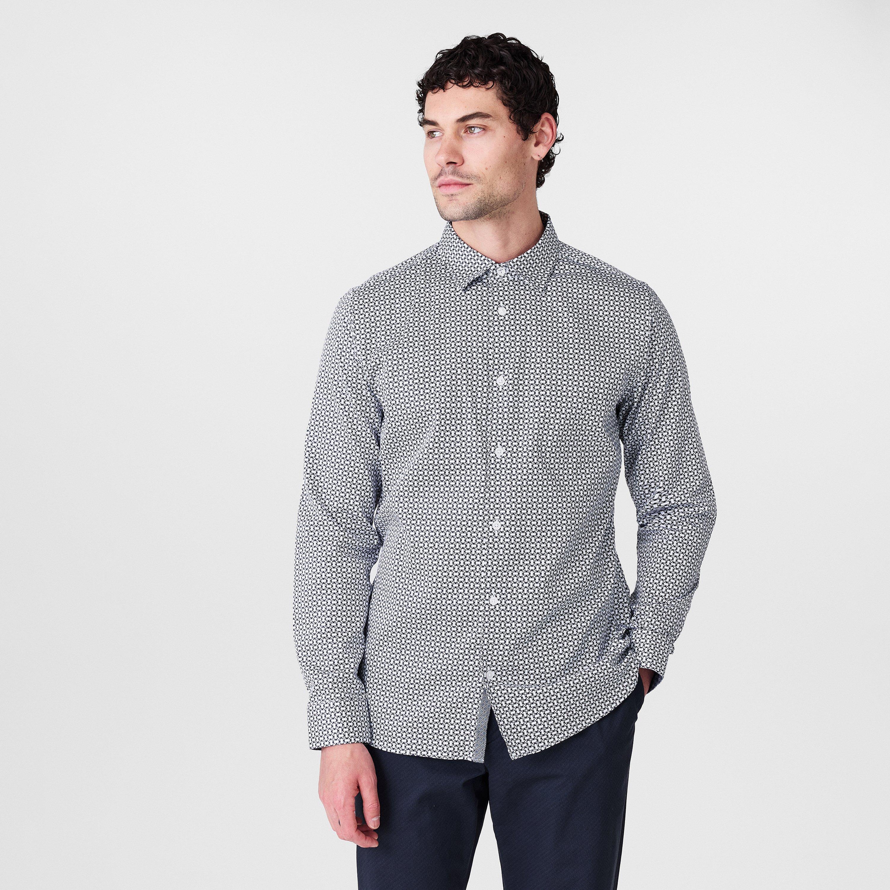 Blu navy - Ted Baker - Men's Long-Sleeve Geo Patterned Shirt - 3