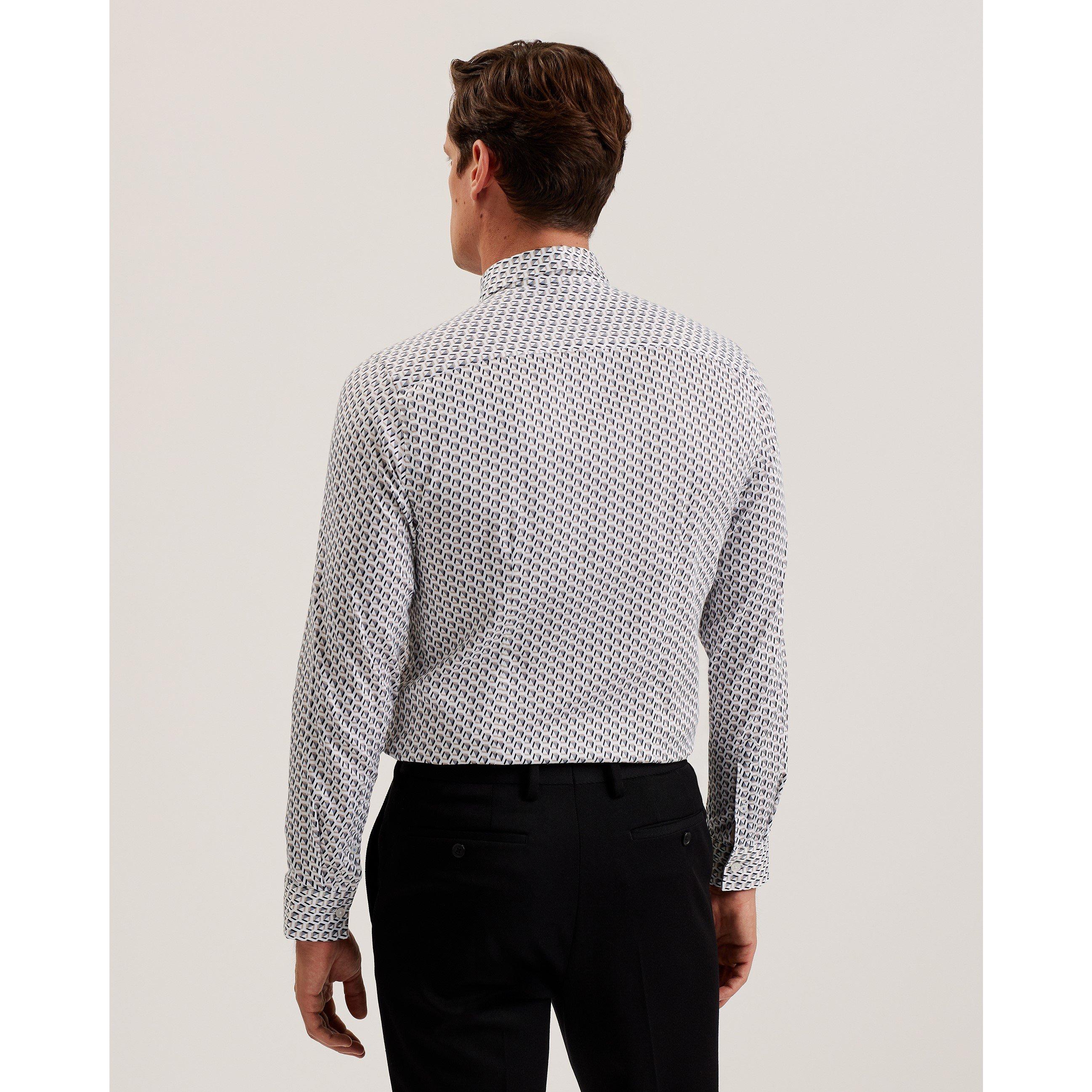 Taupe - Ted Baker - Men's Geo Short-Sleeve Patterned Shirt - 4