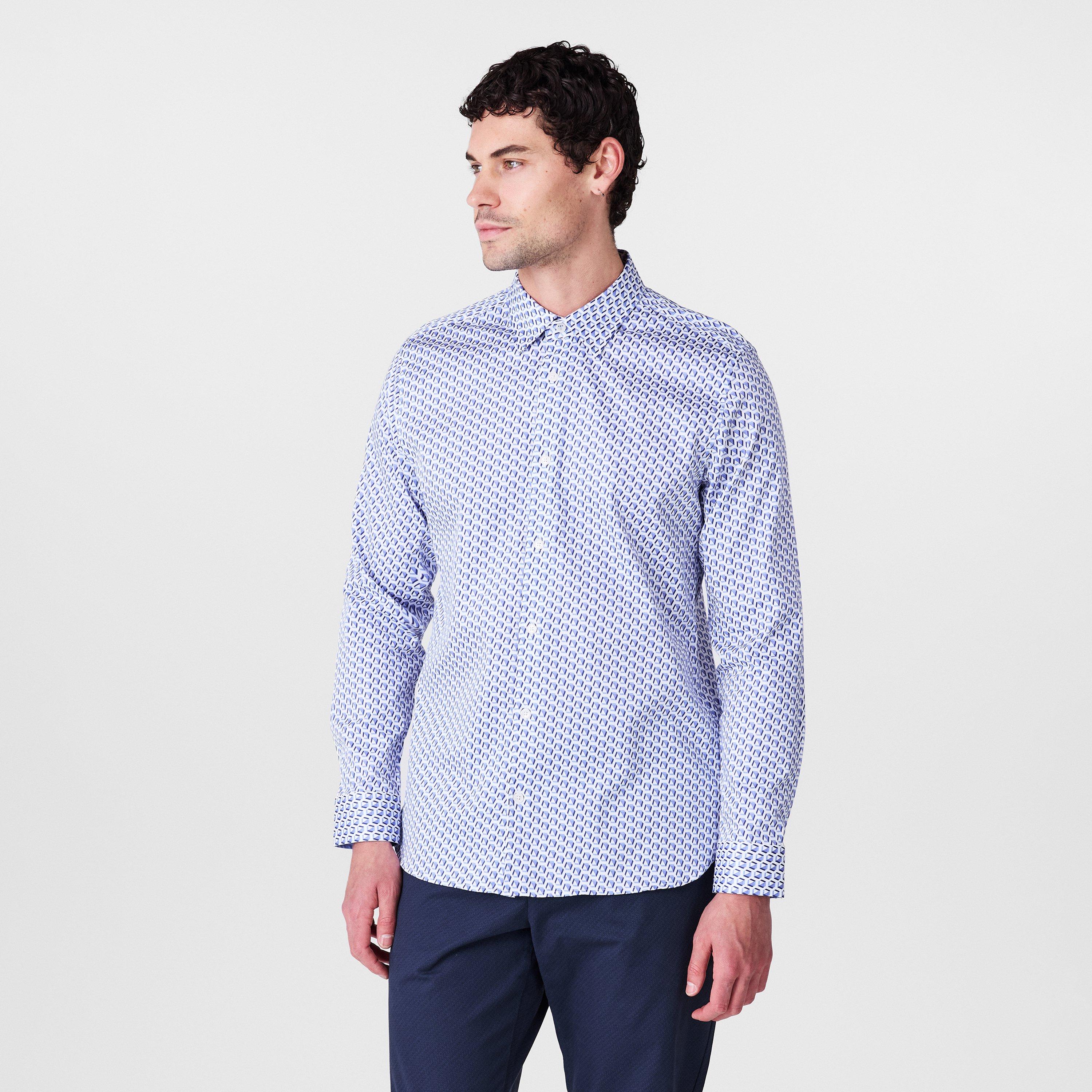 Blue - Ted Baker - Men's Geo Short-Sleeve Patterned Shirt - 3