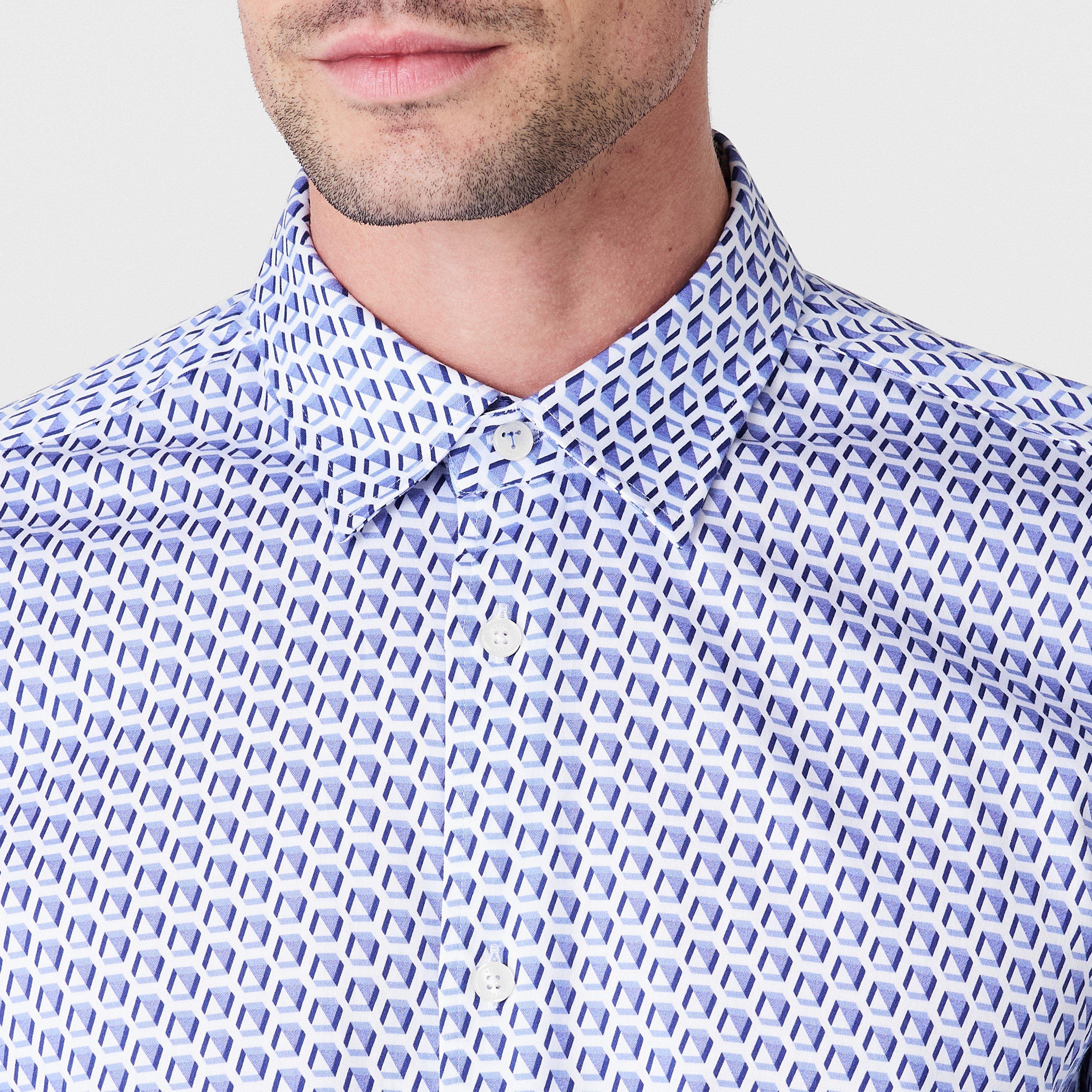 Blue - Ted Baker - Men's Geo Short-Sleeve Patterned Shirt - 5