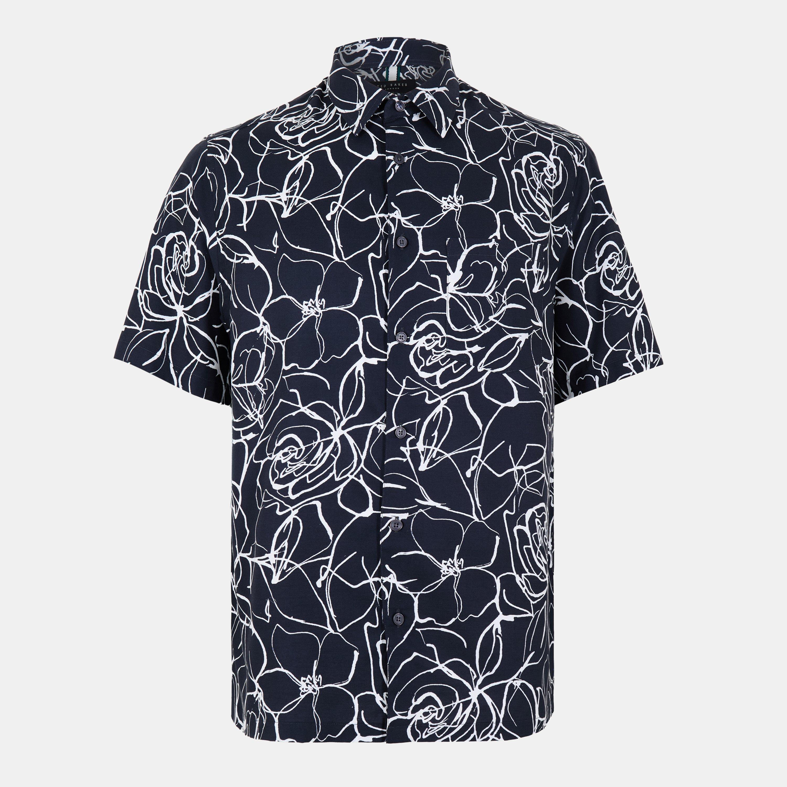 Ted Baker Men's Short-Sleeve Patterned Shirt - Navy - S (2)