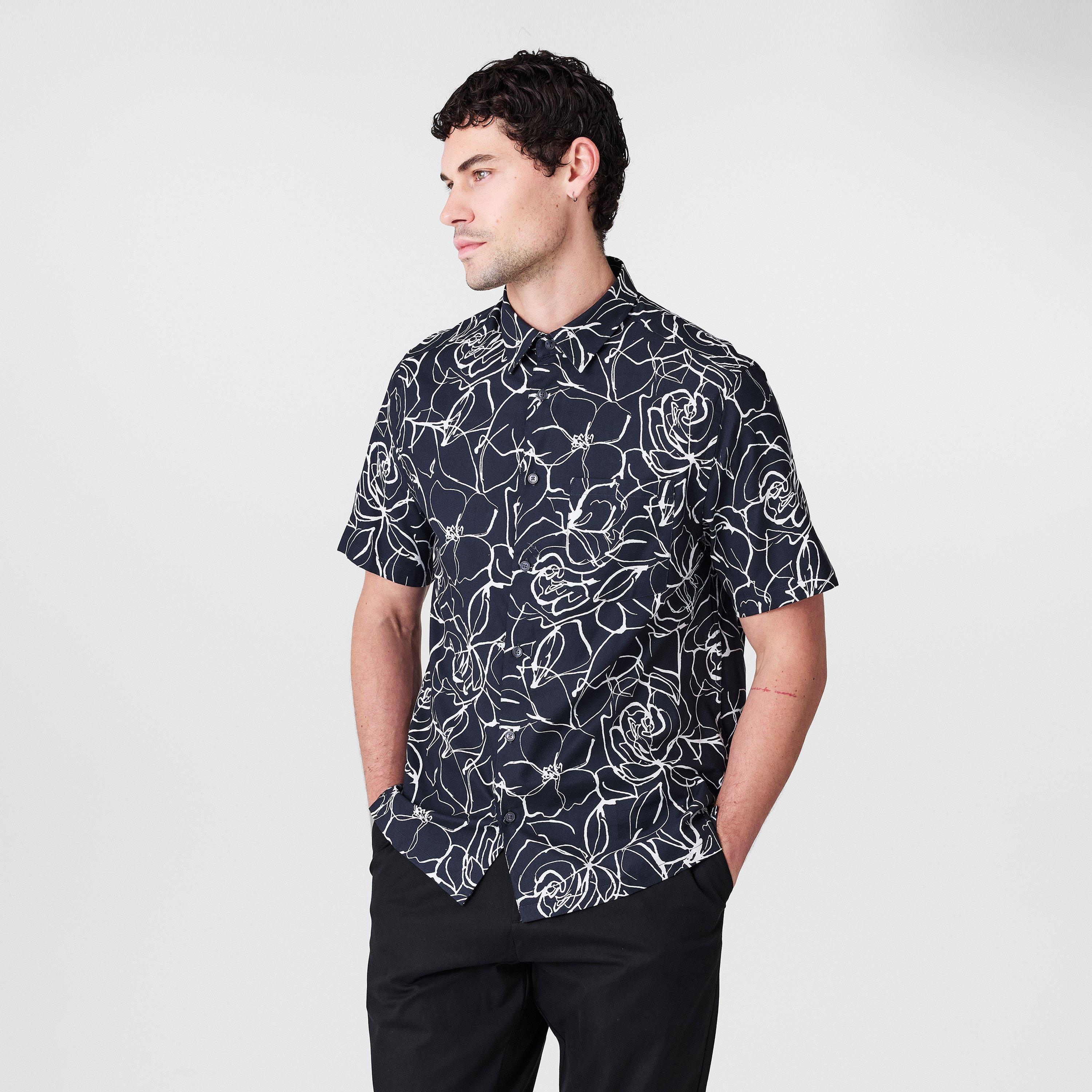 Azul Marinho - Ted Baker - Men's Short-Sleeve Patterned Shirt - 3