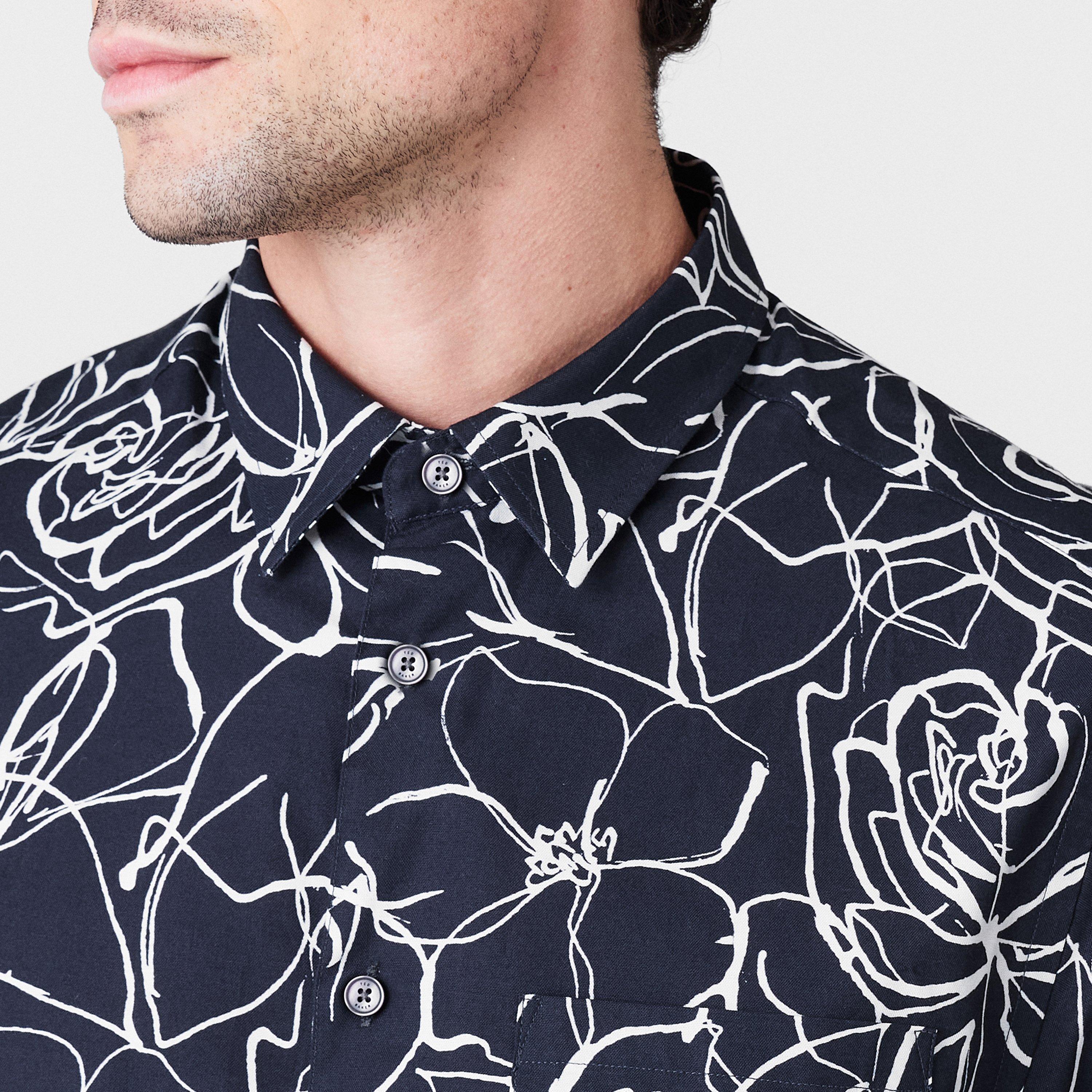 Azul Marinho - Ted Baker - Men's Short-Sleeve Patterned Shirt - 5