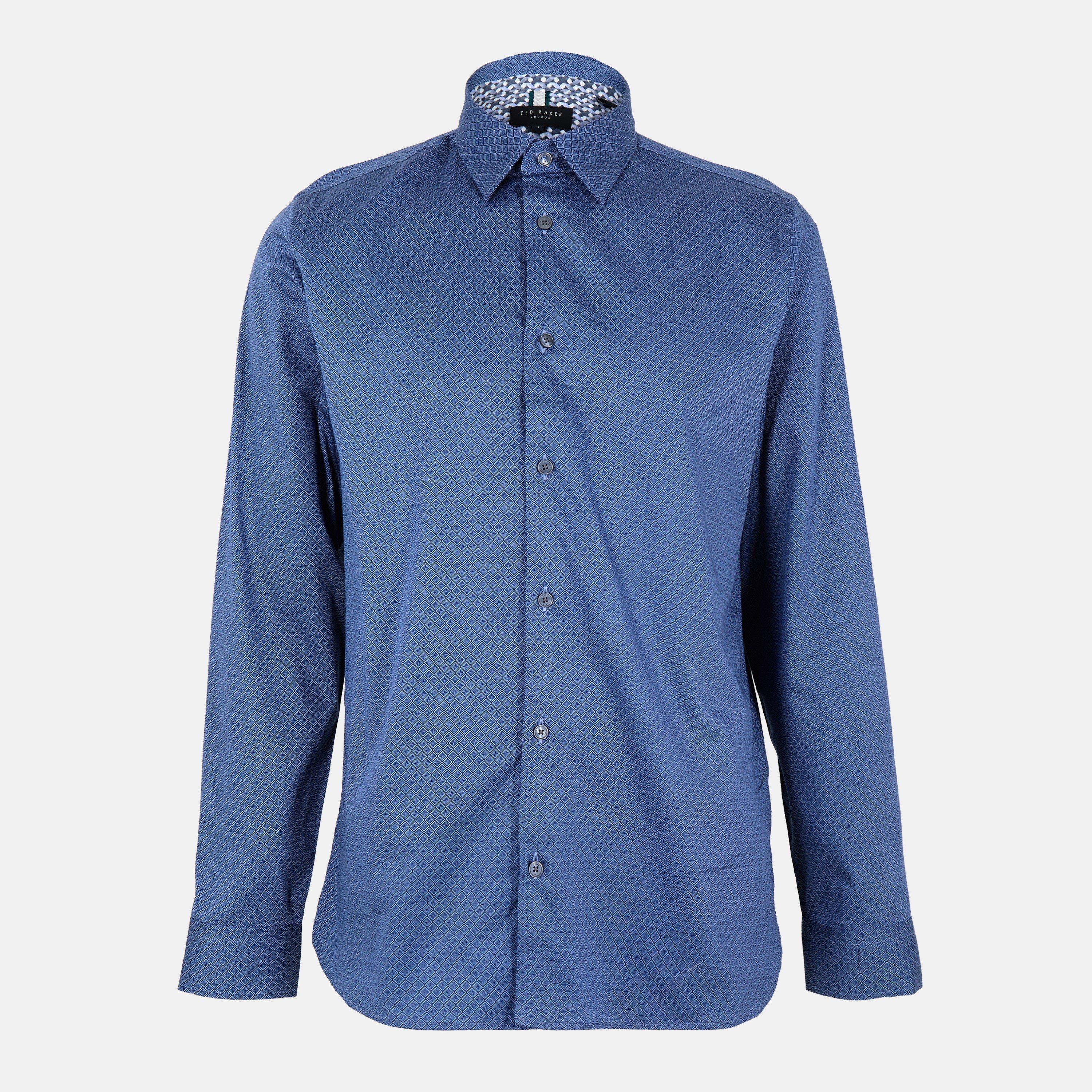Dk-Blue - Ted Baker - Men's Geo Long-Sleeve Patterned Shirt - 1