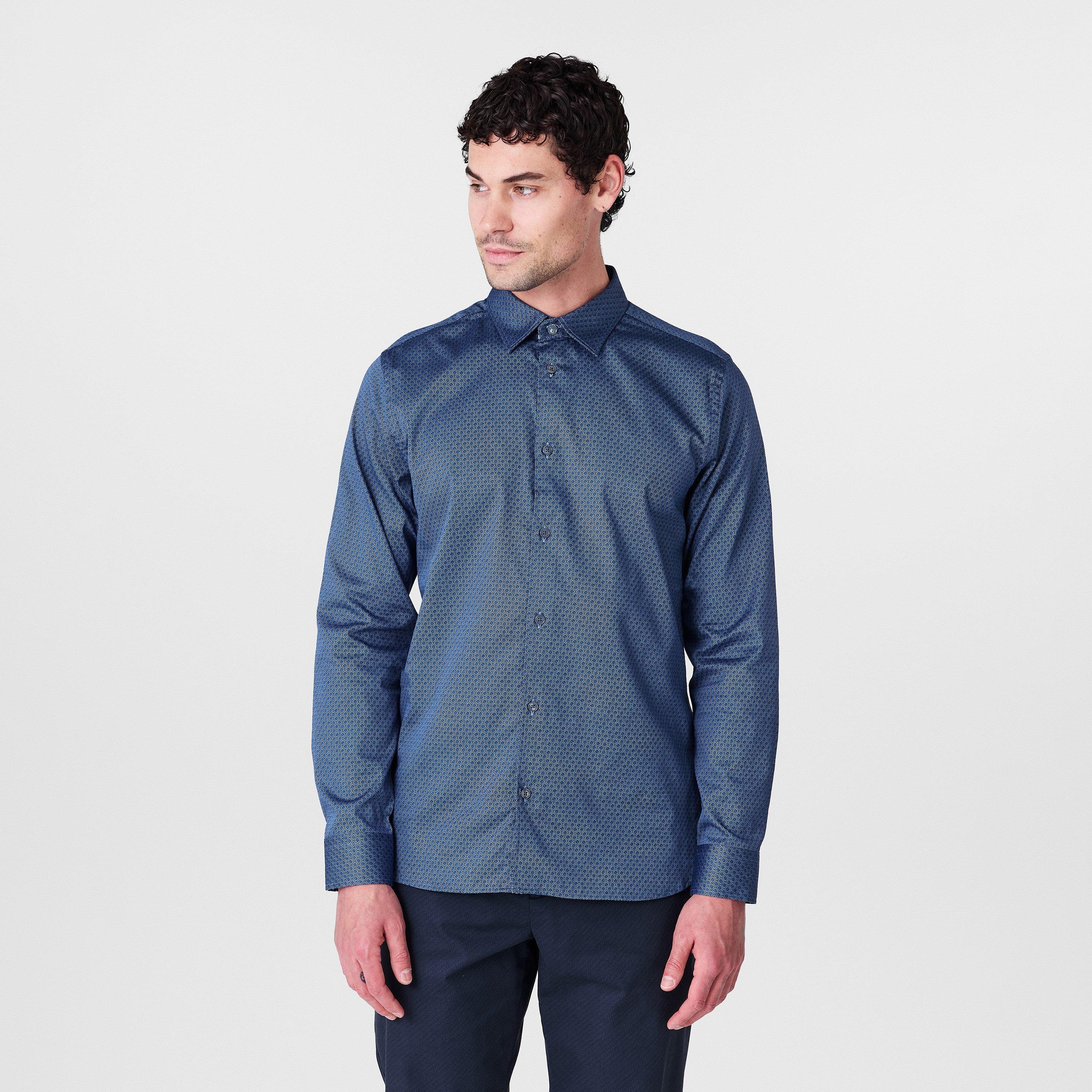 Dk-Blue - Ted Baker - Men's Geo Long-Sleeve Patterned Shirt - 3