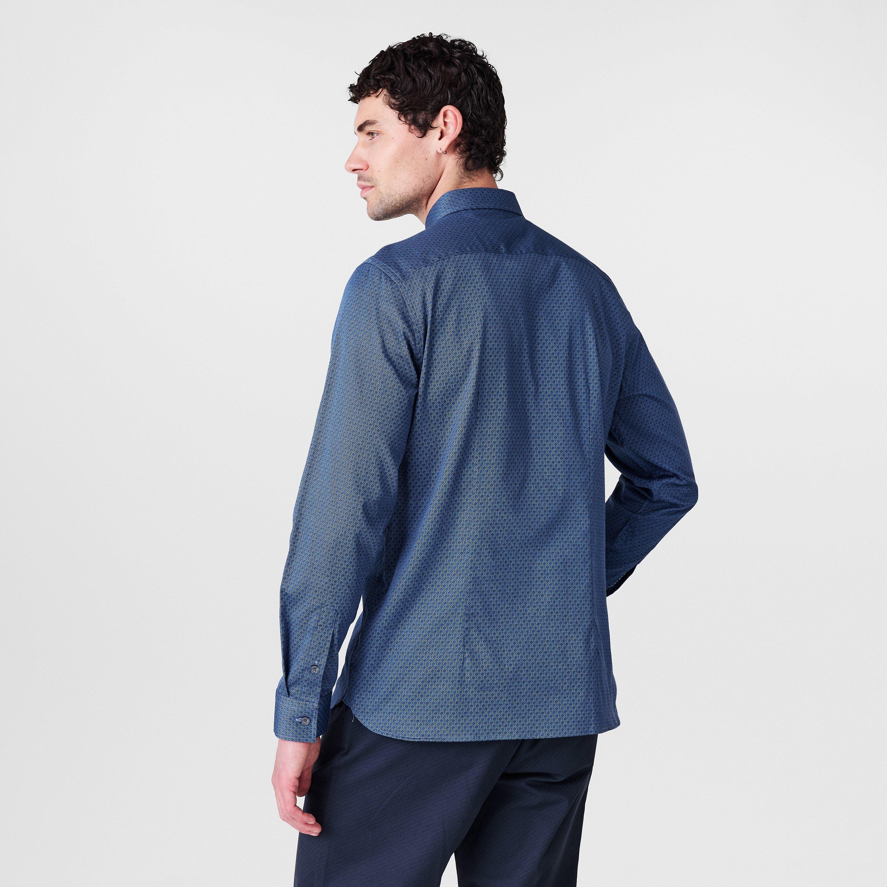 Dk-Blue - Ted Baker - Men's Geo Long-Sleeve Patterned Shirt - 4