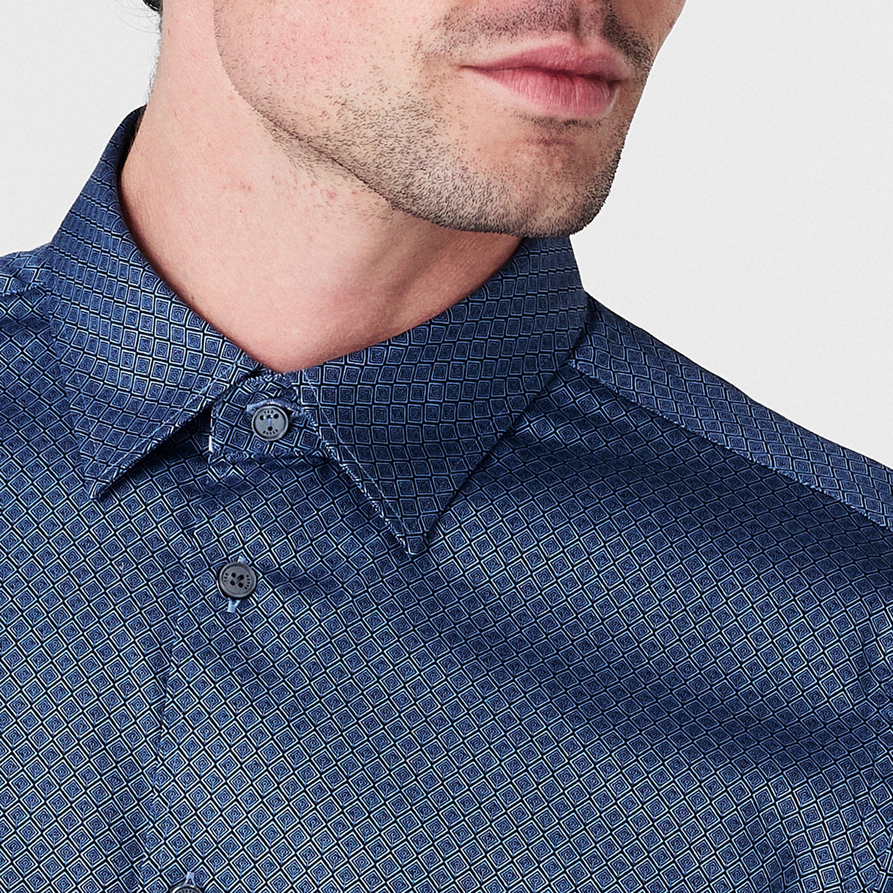Dk-Blue - Ted Baker - Men's Geo Long-Sleeve Patterned Shirt - 5