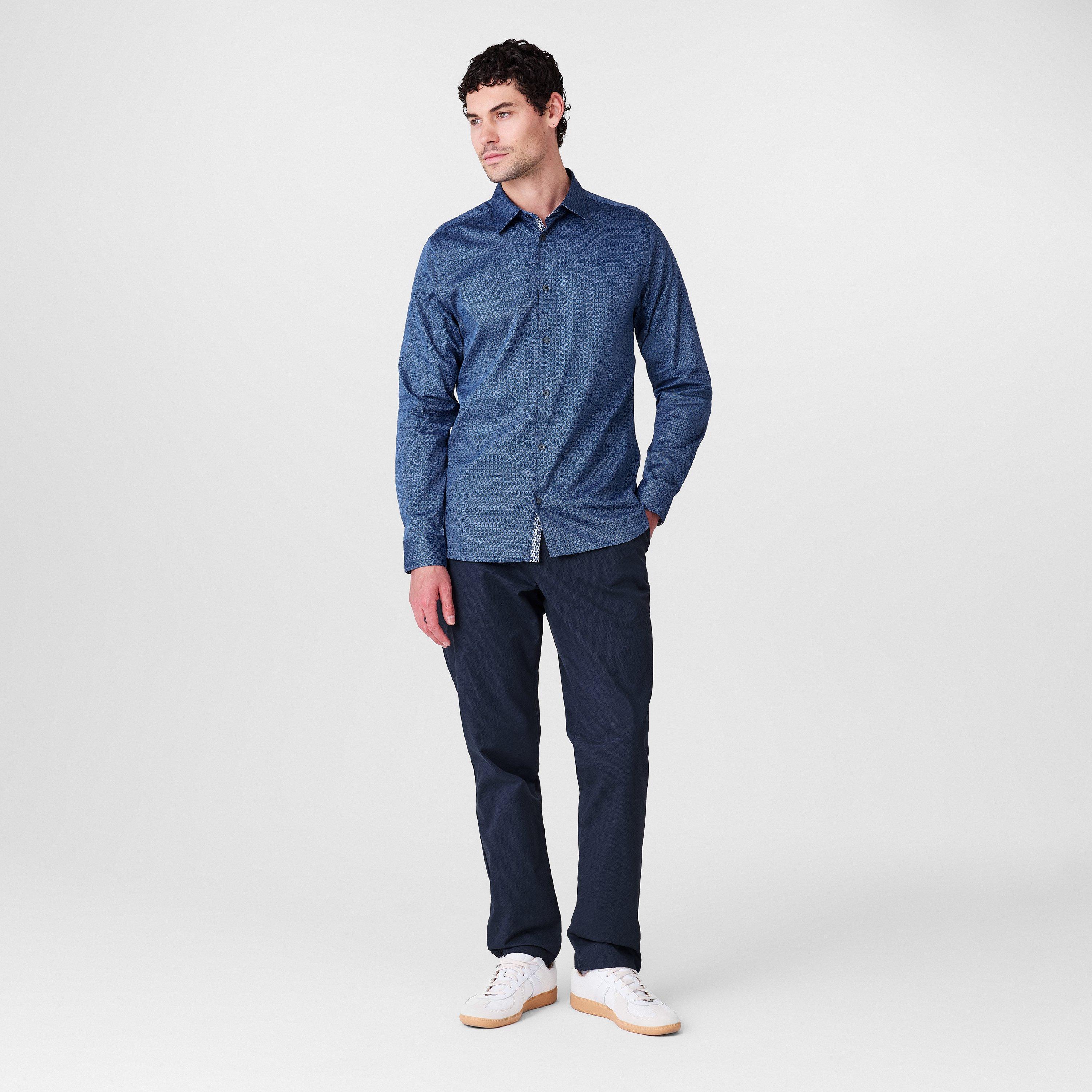 Dk-Blue - Ted Baker - Men's Geo Long-Sleeve Patterned Shirt - 6