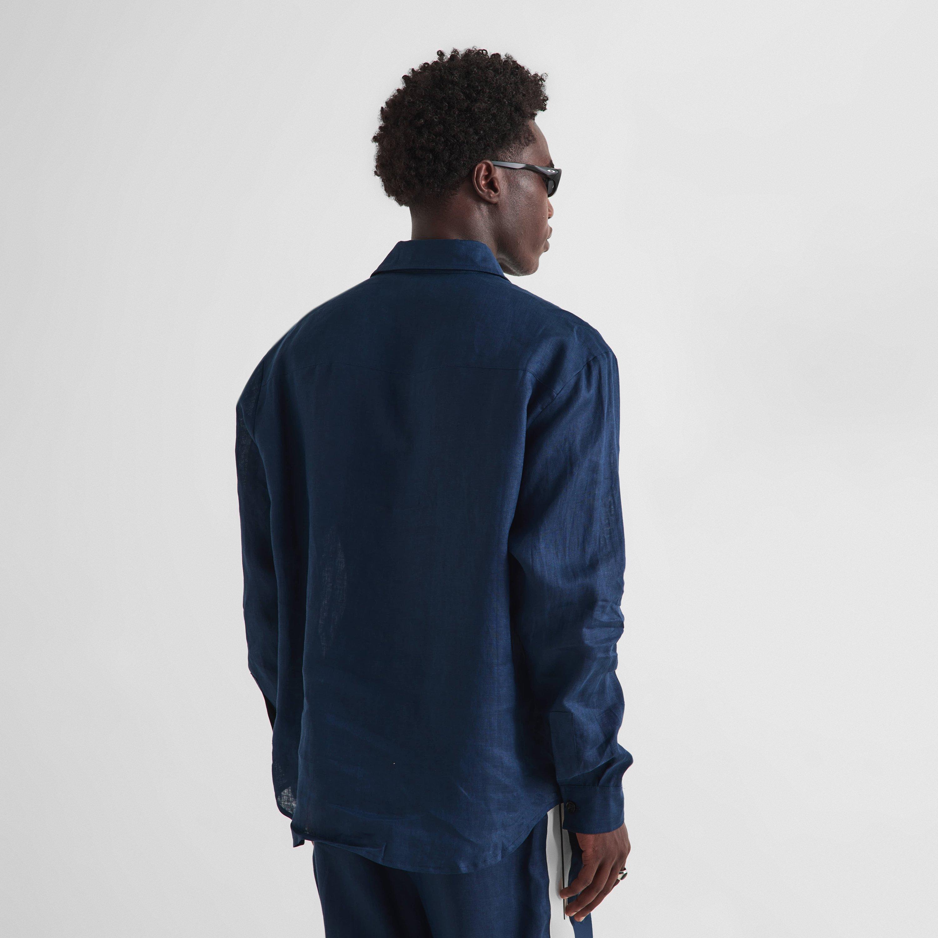 Navy Blue - Palm Angels - Palm Linen Shirt Sn61 - 4