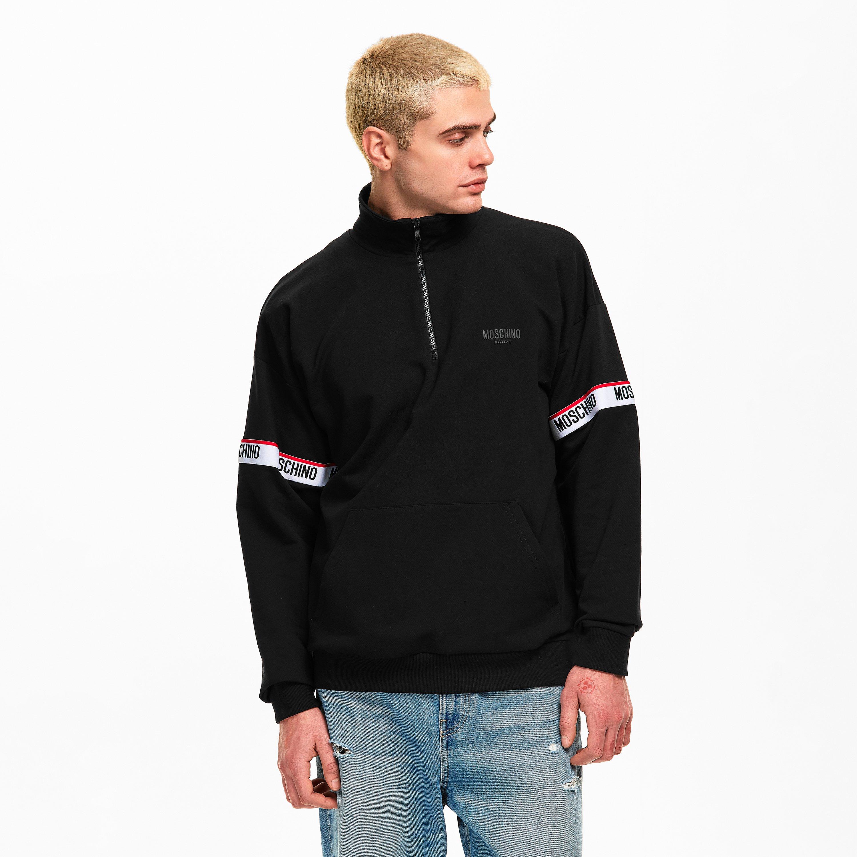 Black - Moschino - Men's Tape QZ 1/4 Zip Fleece - 3