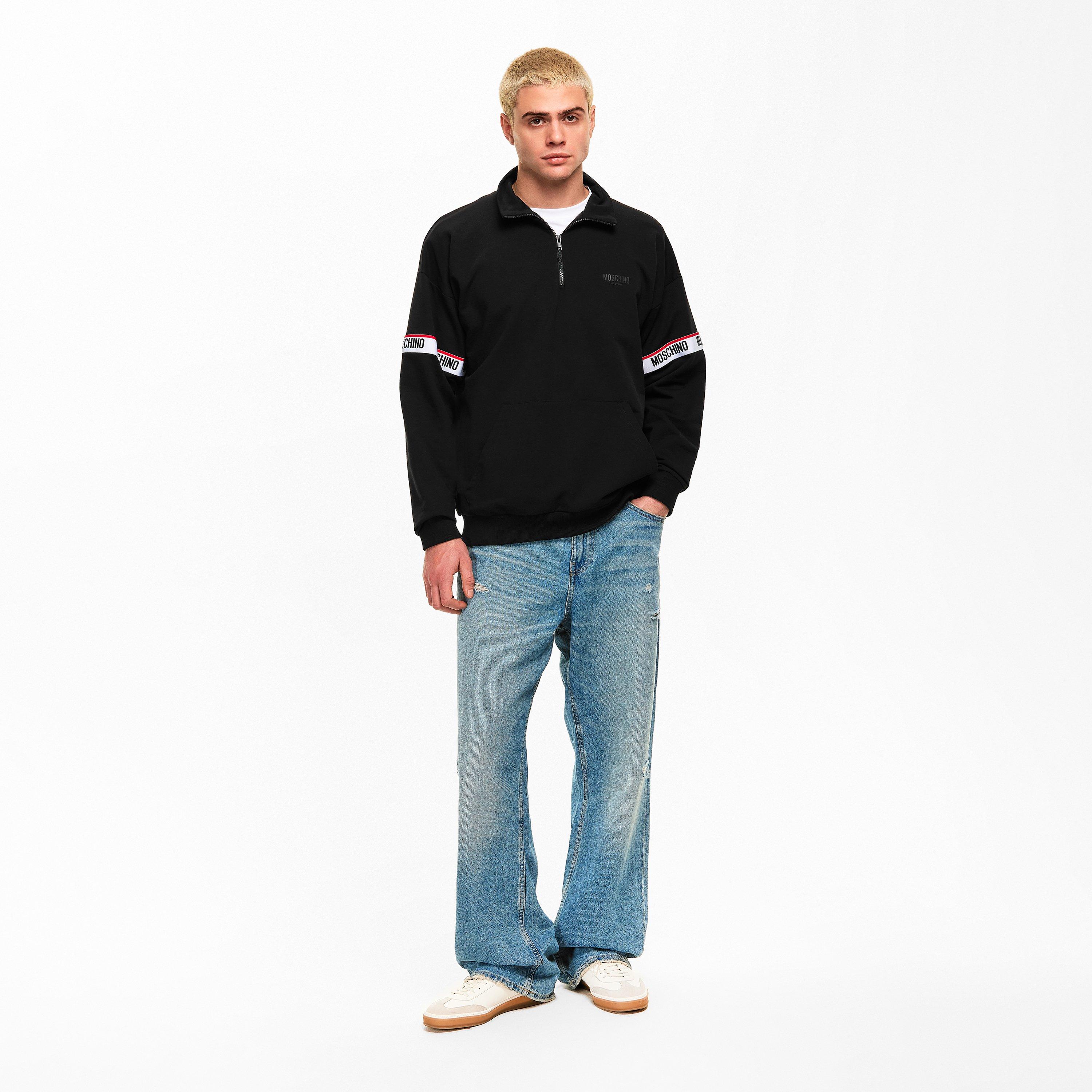 Black - Moschino - Men's Tape QZ 1/4 Zip Fleece - 5