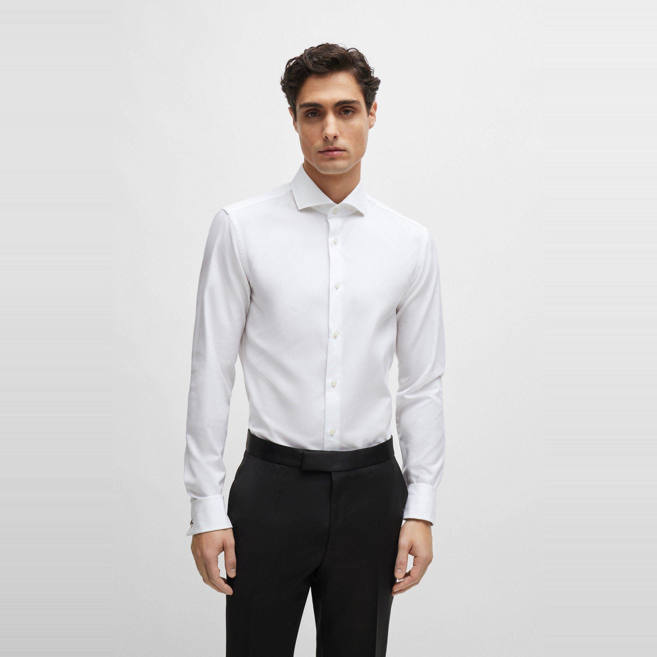 White - Boss - Men's H Hank Spread Long Sleeve Oxford Shirt - 2