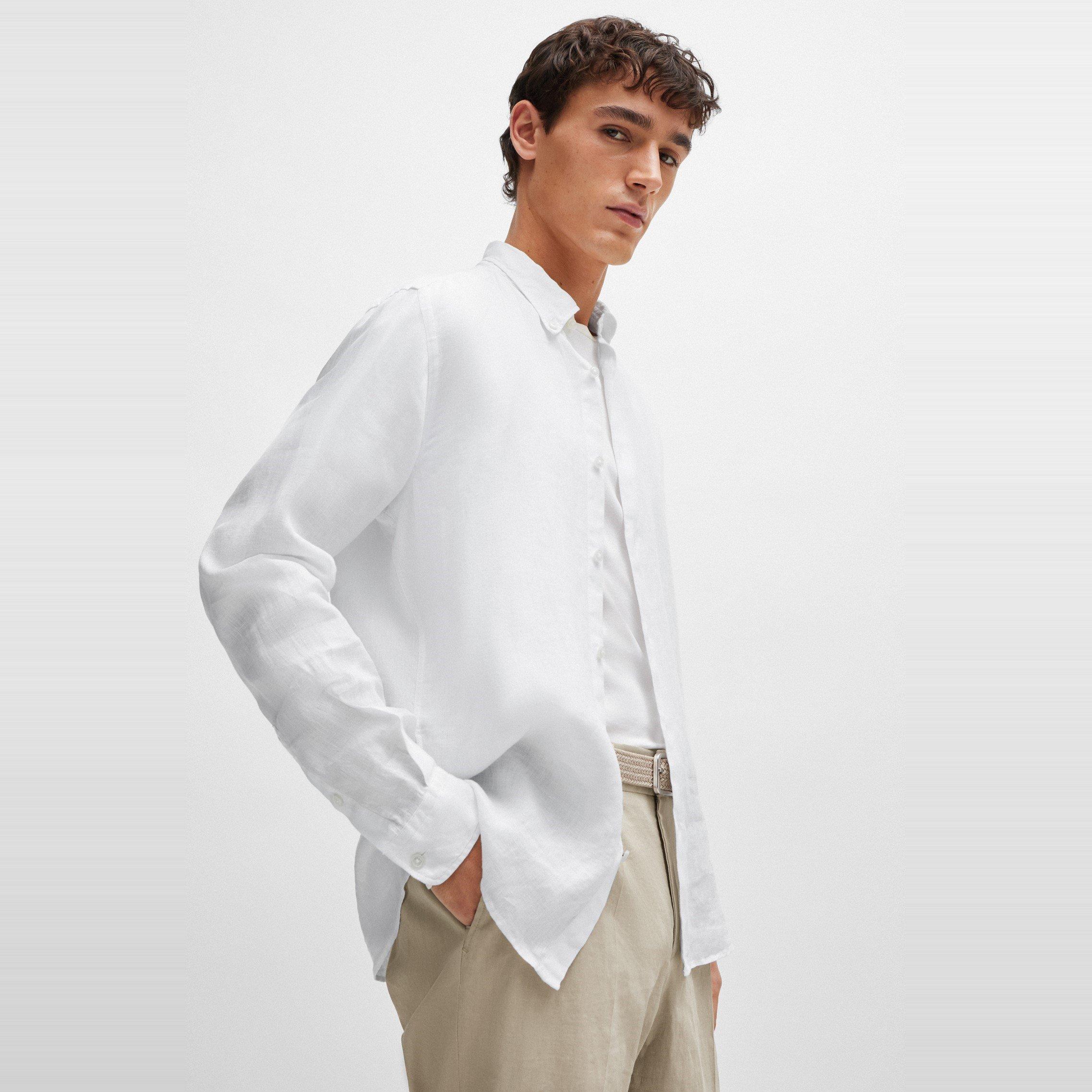 White - Boss - Men's Liam Long Sleeve Oxford Shirt - 4