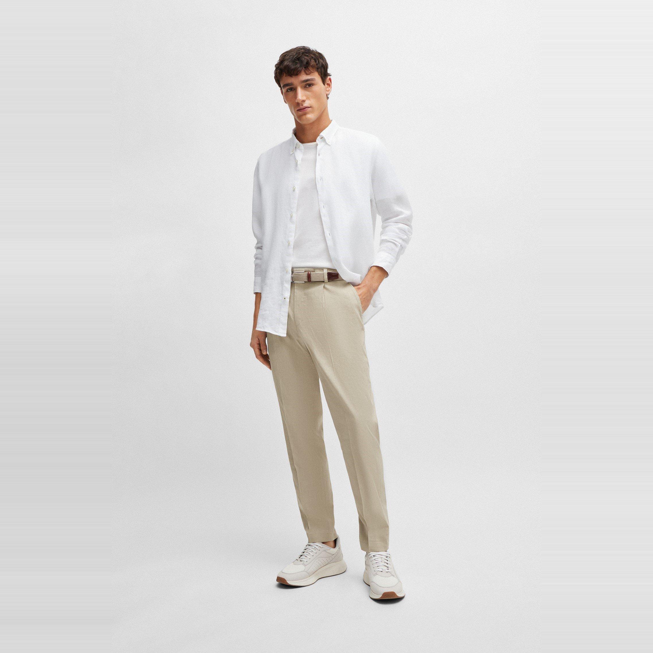 White - Boss - Men's Liam Long Sleeve Oxford Shirt - 6