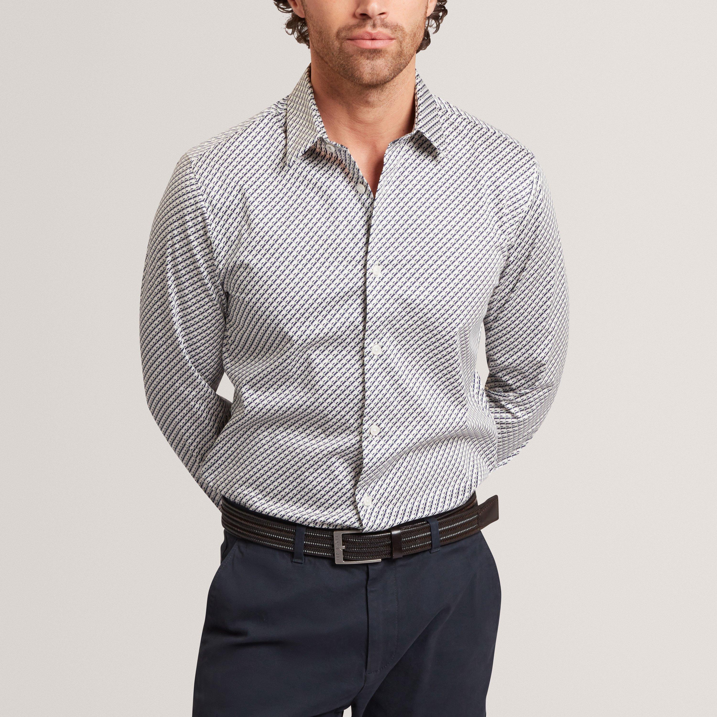 GREY - Ted Baker - Mens LS Slim Geo Long Sleeve Patterned Shirt - 2