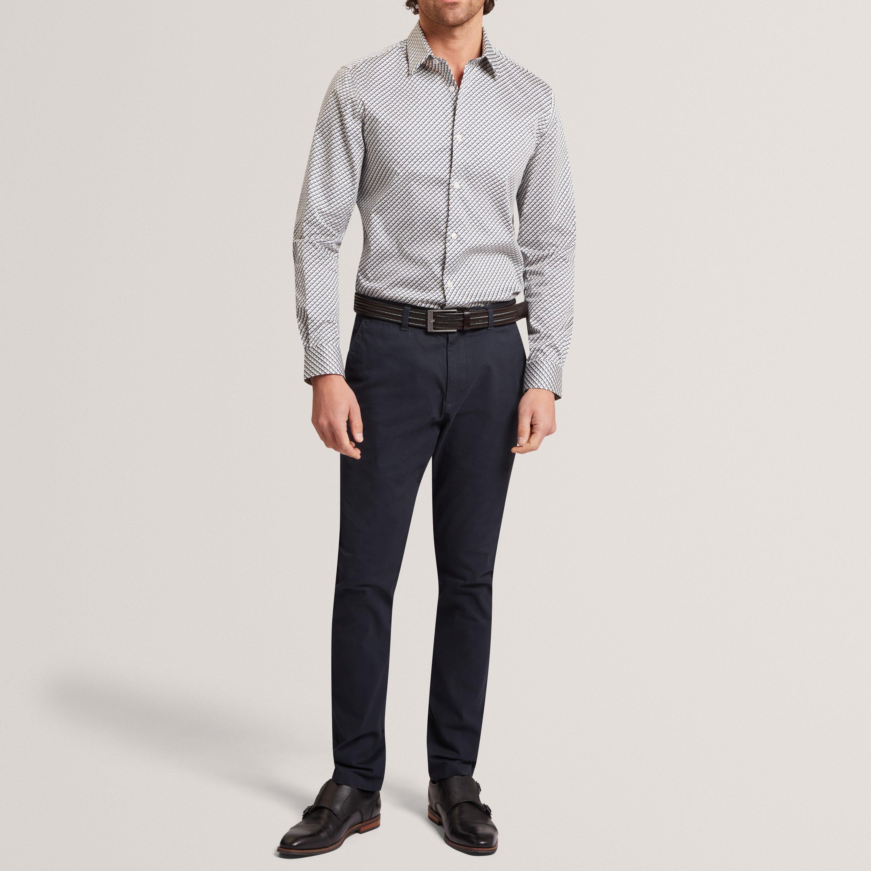 GREY - Ted Baker - Mens LS Slim Geo Long Sleeve Patterned Shirt - 5