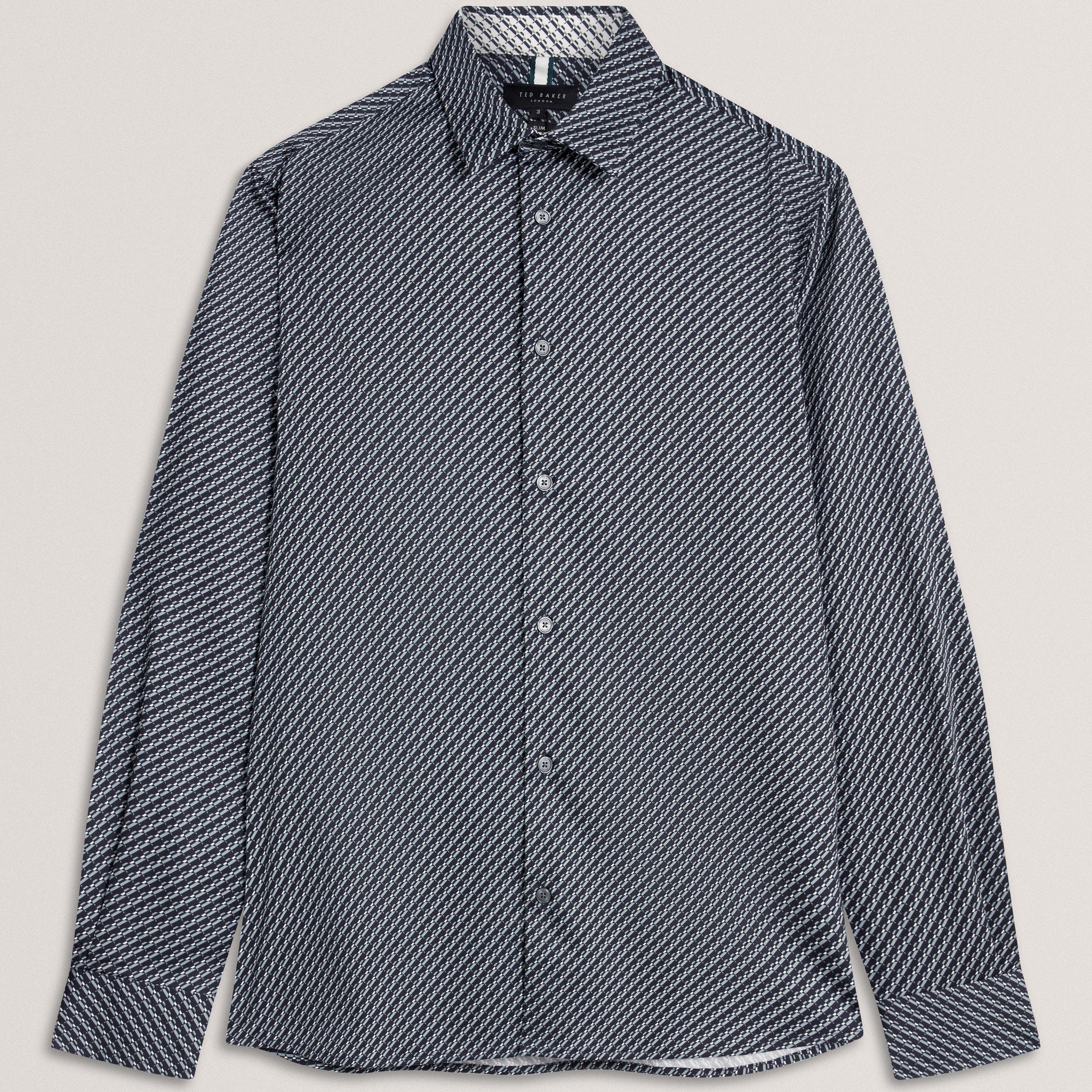 TEAL-BLUE - Ted Baker - Mens LS Slim Geo Long Sleeve Patterned Shirt - 1