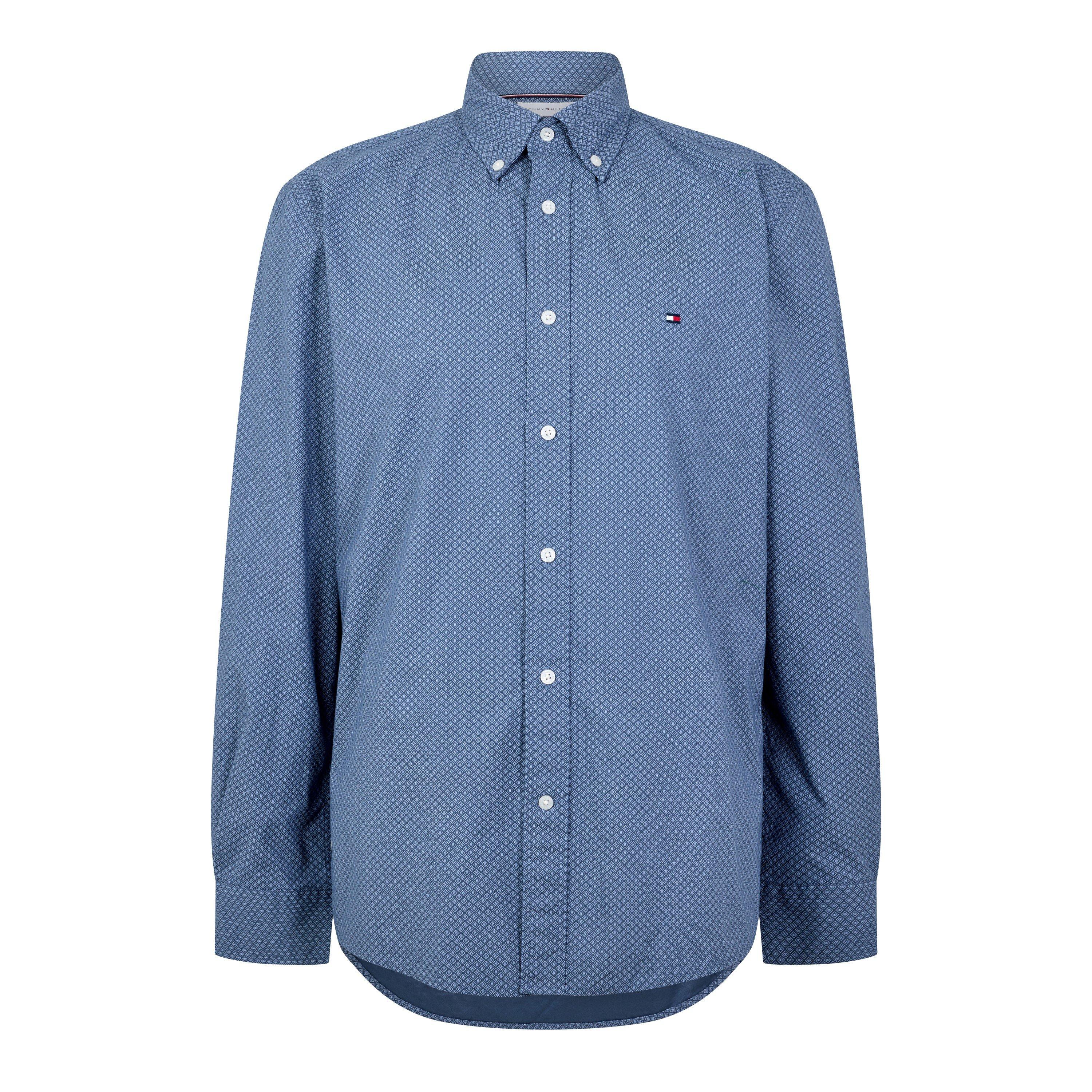 Tommy Hilfiger Men's Cotton Long-Sleeve Geometric Print Shirt Blue Extra Large - Image 3
