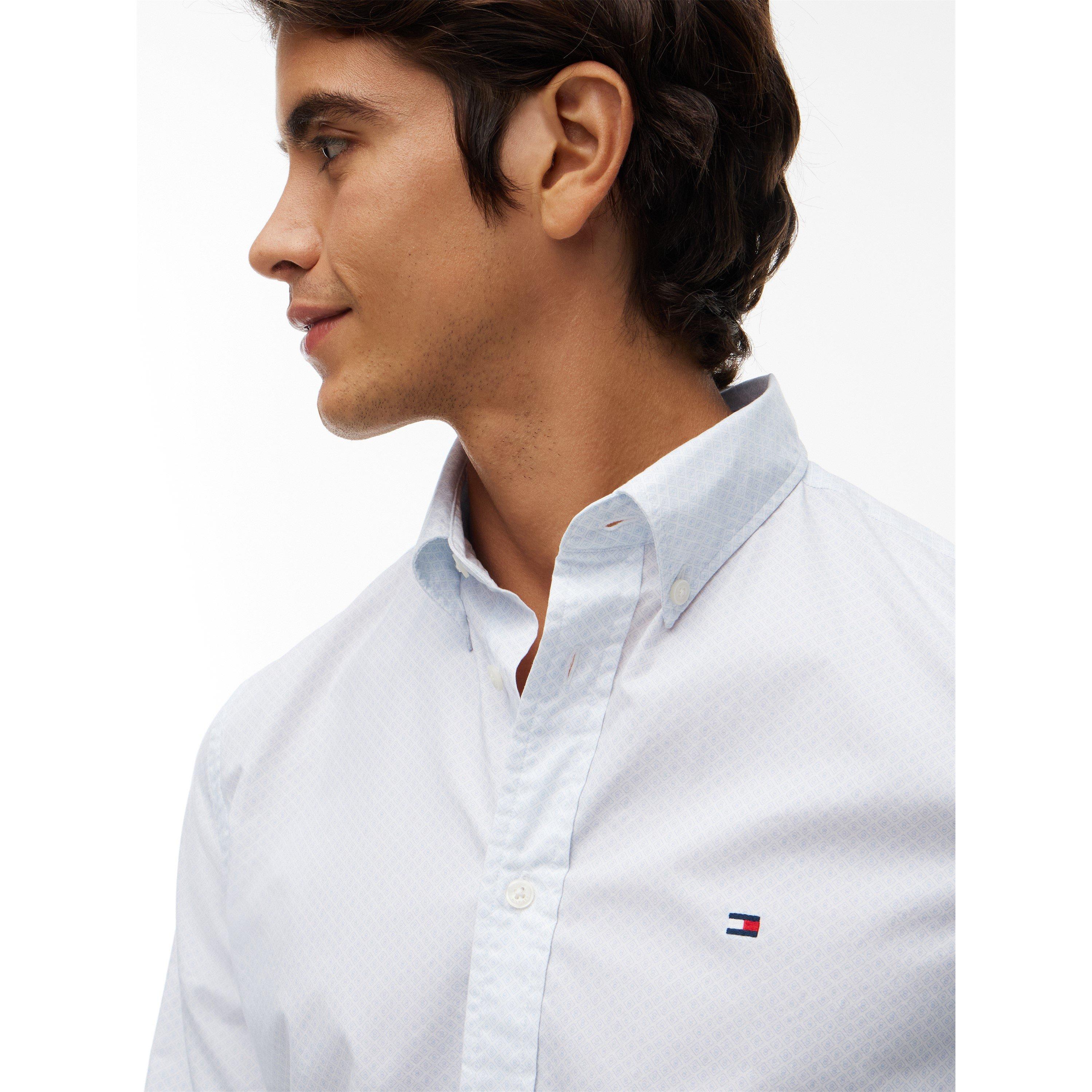 Sweet Blue - Tommy Hilfiger - Men's Cotton Long-Sleeve Geometric Print Shirt - 4