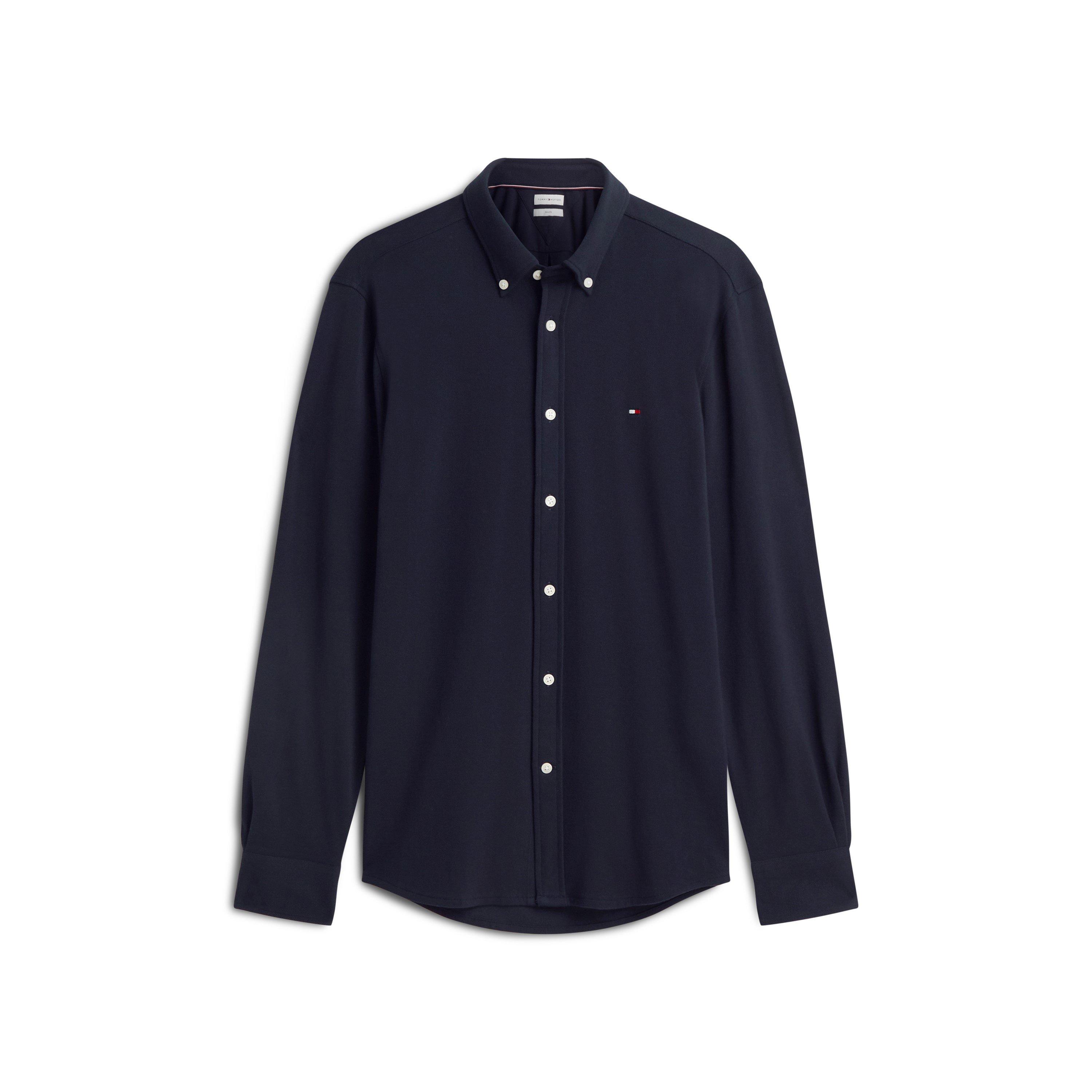Navy - Tommy Hilfiger - Men's Cotton Knitted Long-Sleeve Slim-Fit Shirt