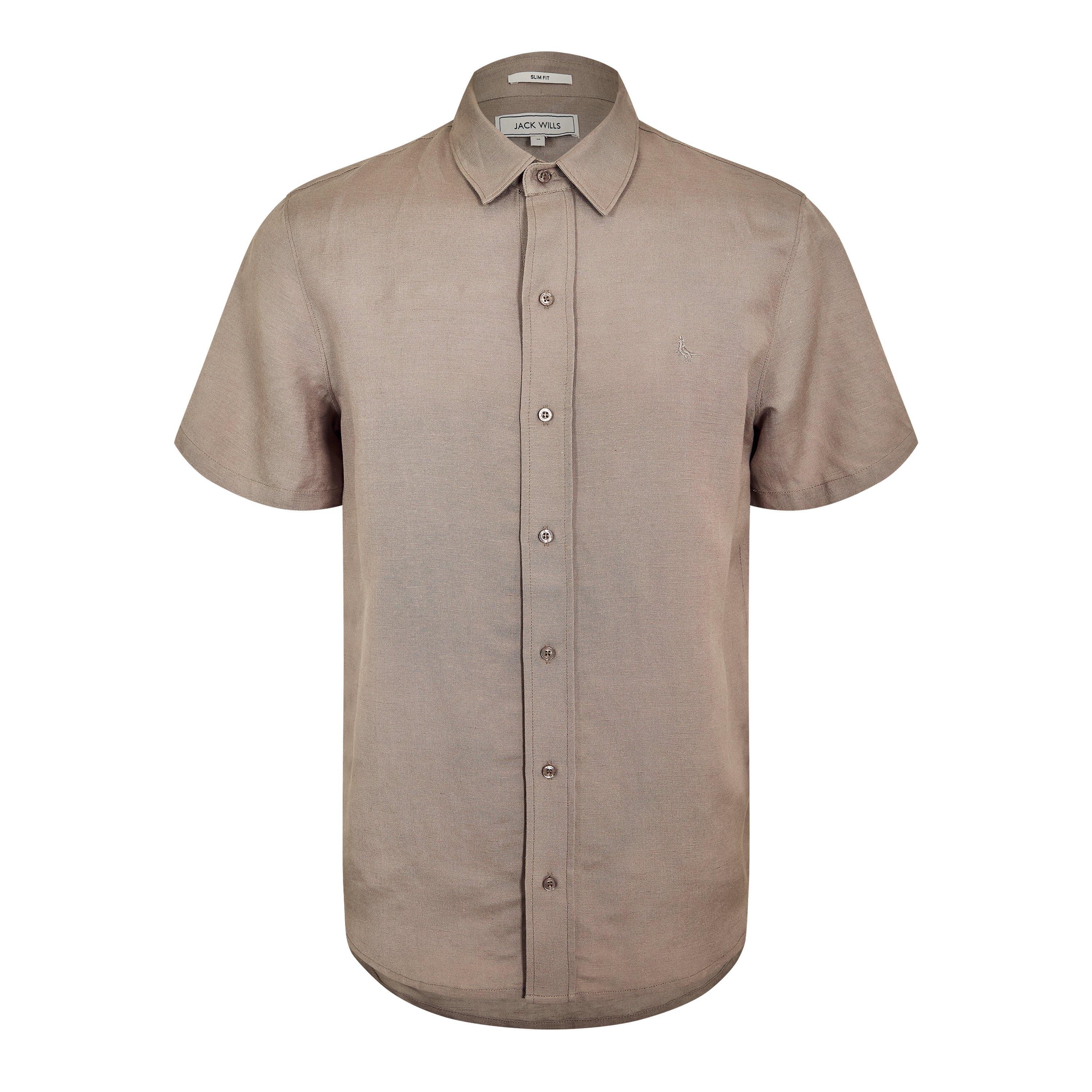 Khaki/Grey - Jack Wills - Men's Short Sleeve Plain Shirt - 1
