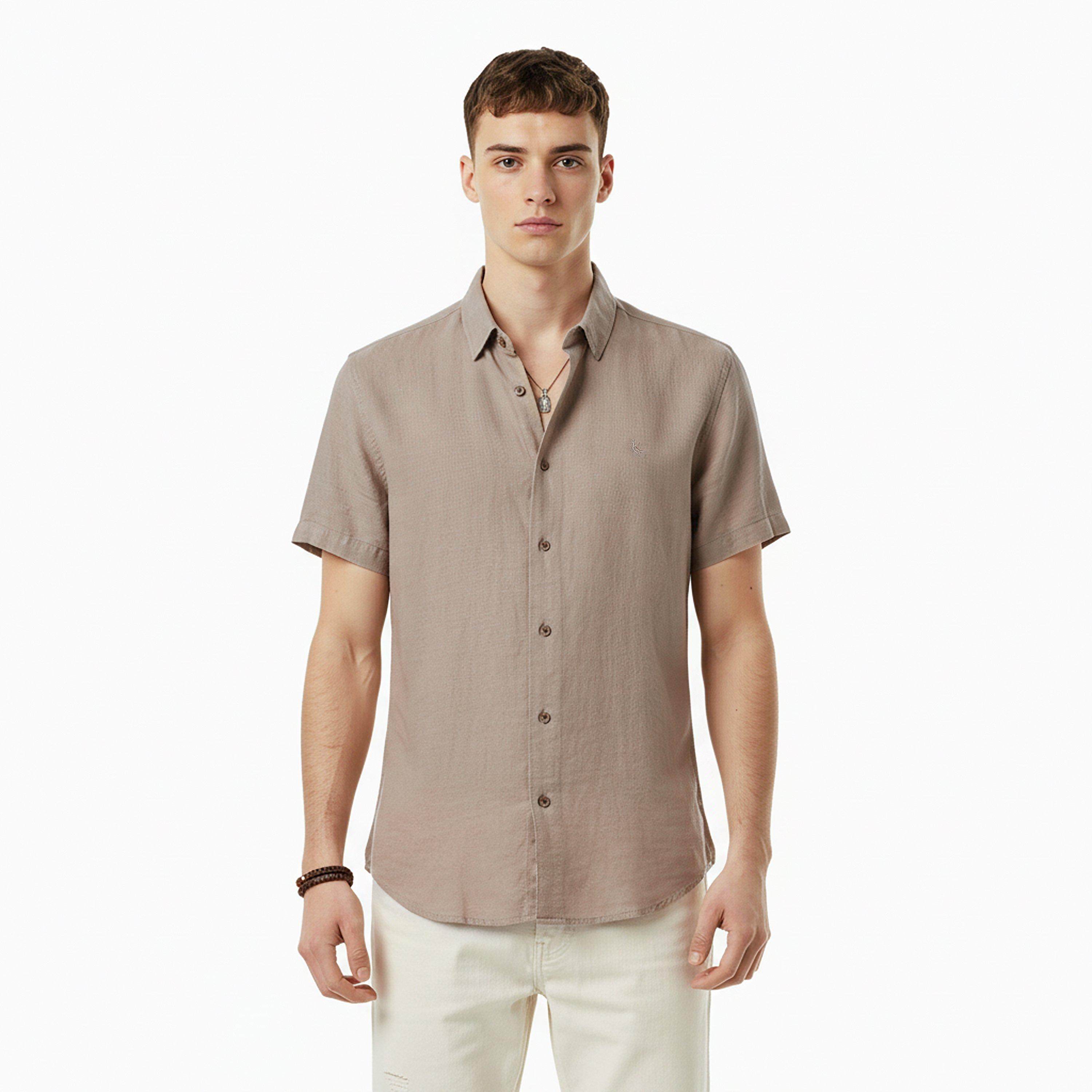 Khaki/Grey - Jack Wills - JW SS Linen Shirt Sn62 - 3