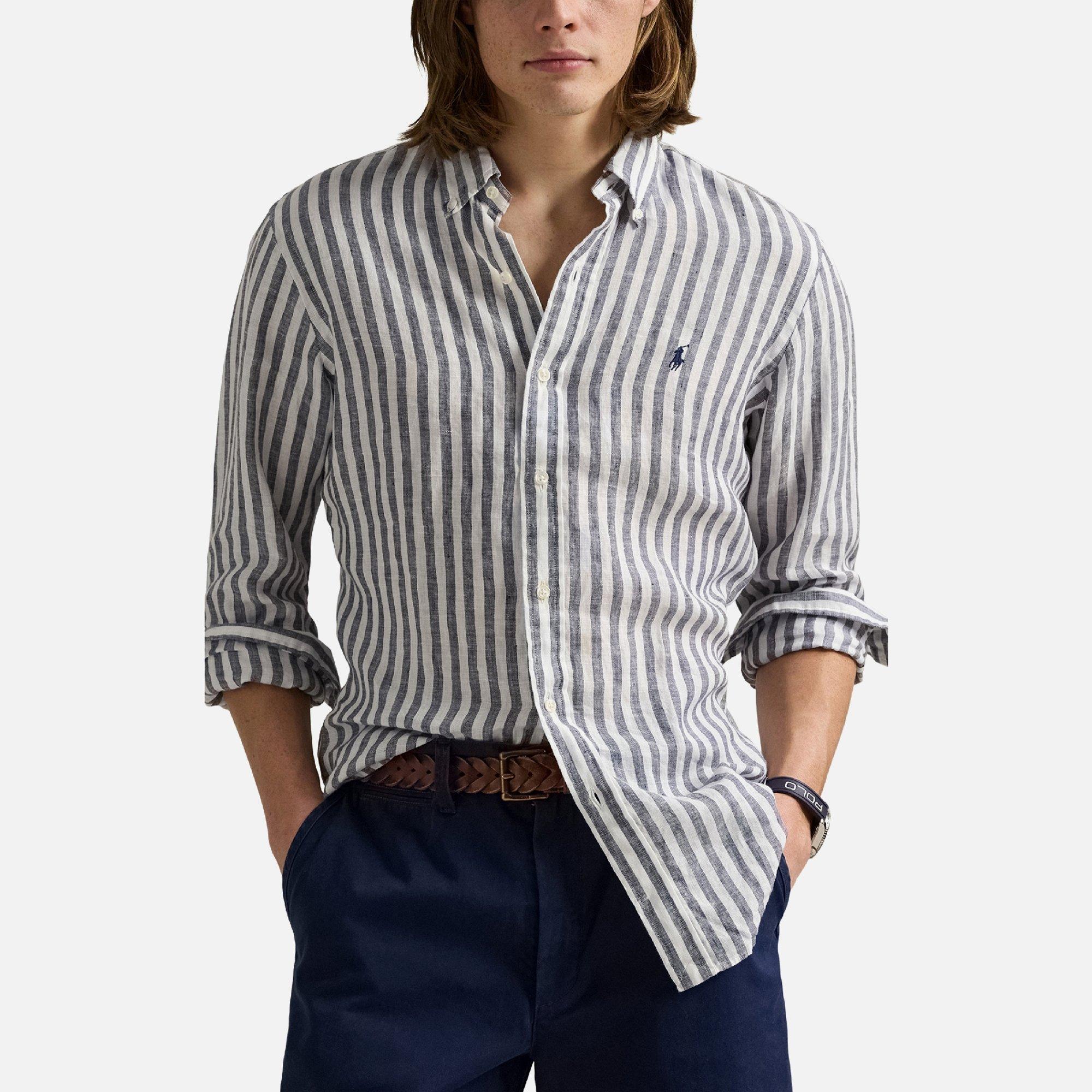 Navy/White - Ralph Lauren - Men's Long Sleeve Striped Shirt - 3
