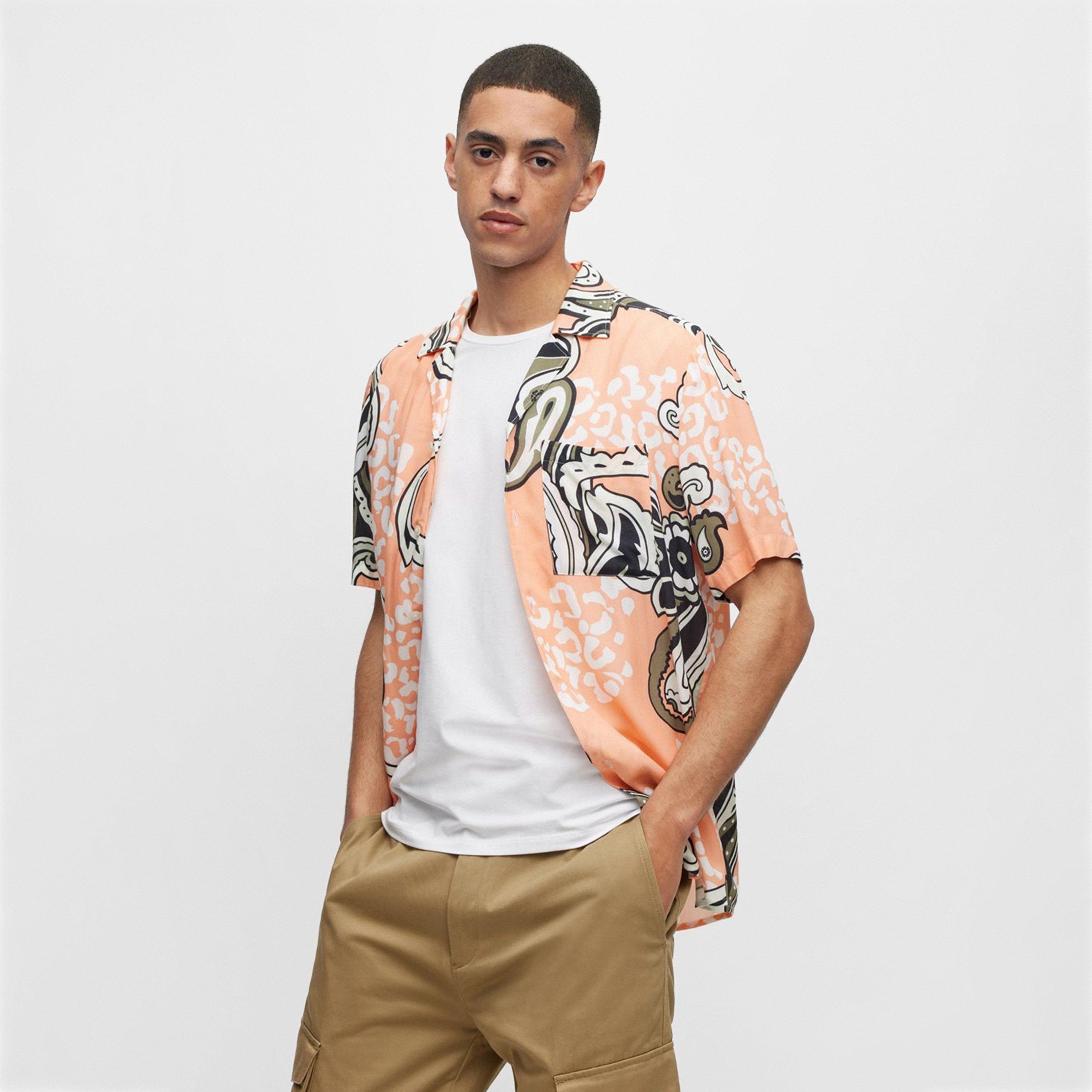 Red 630 - Hugo - Men's Ellino Short Sleeve Patterned Shirt - 3