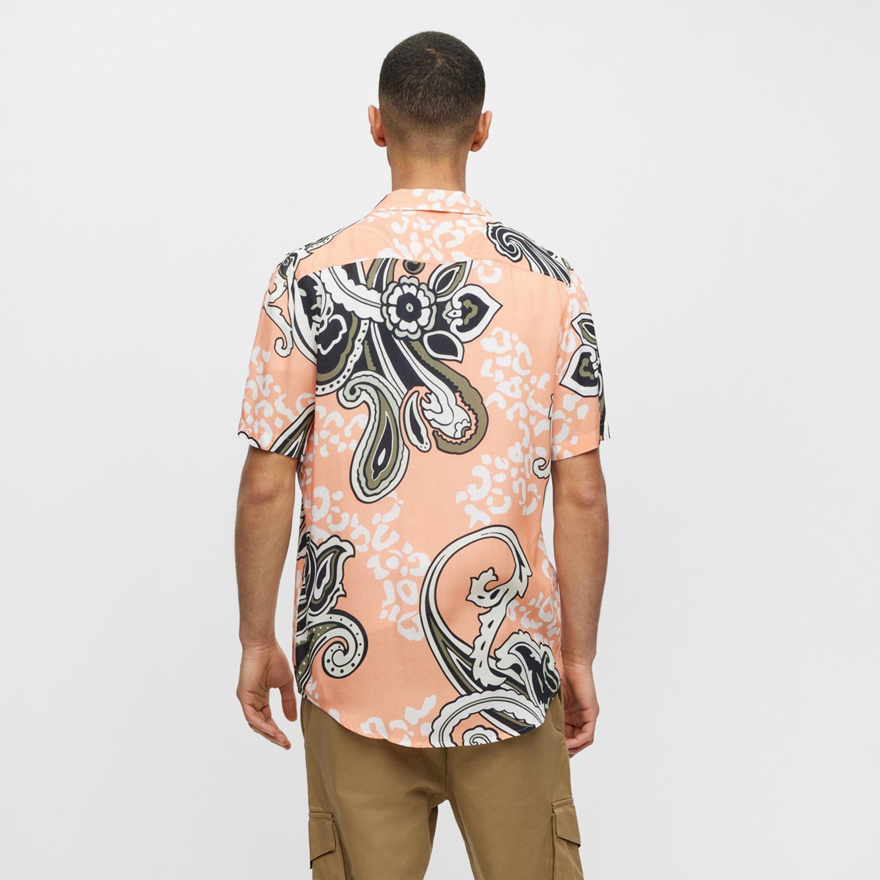 Red 630 - Hugo - Men's Ellino Short Sleeve Patterned Shirt - 4