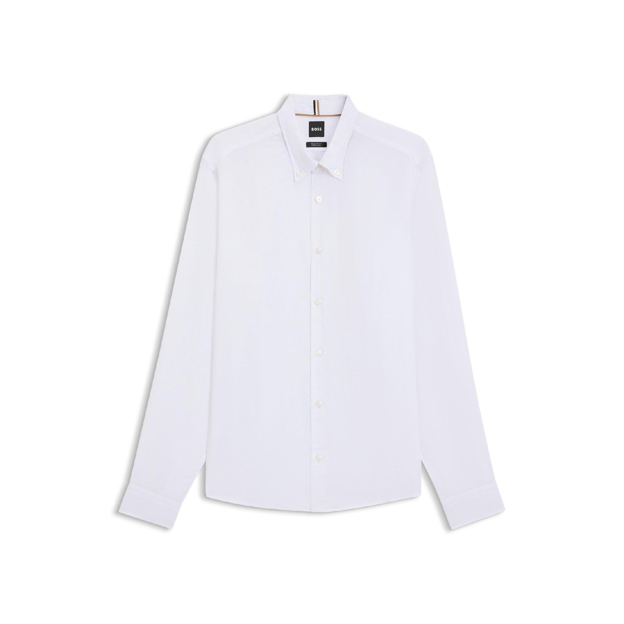 White - Boss - Men's Liam Long Sleeve Oxford Shirt - 1