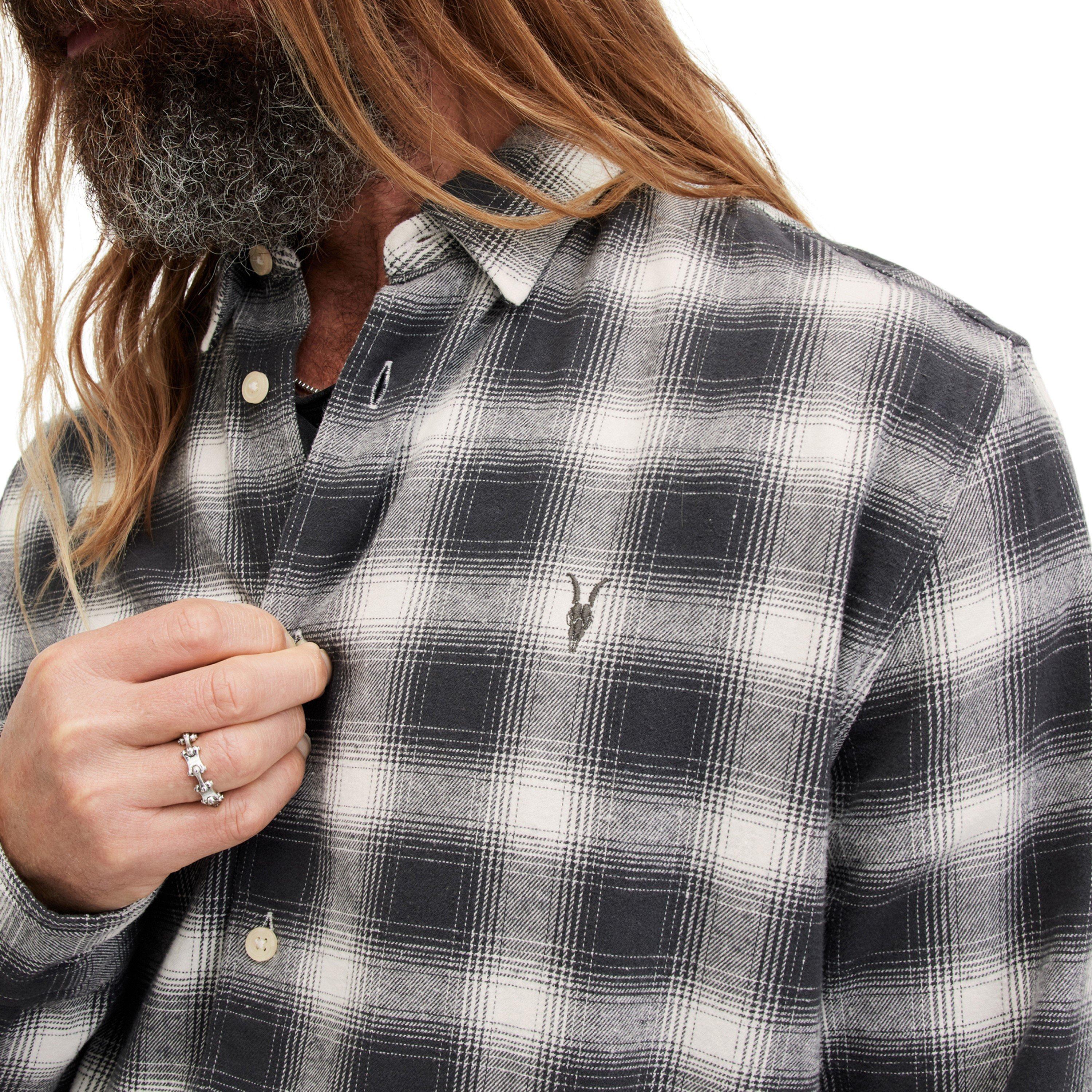 Oatmeal - AllSaints - Men's Malpaso Relaxed Fit Long-Sleeve Plain Shirt - 4