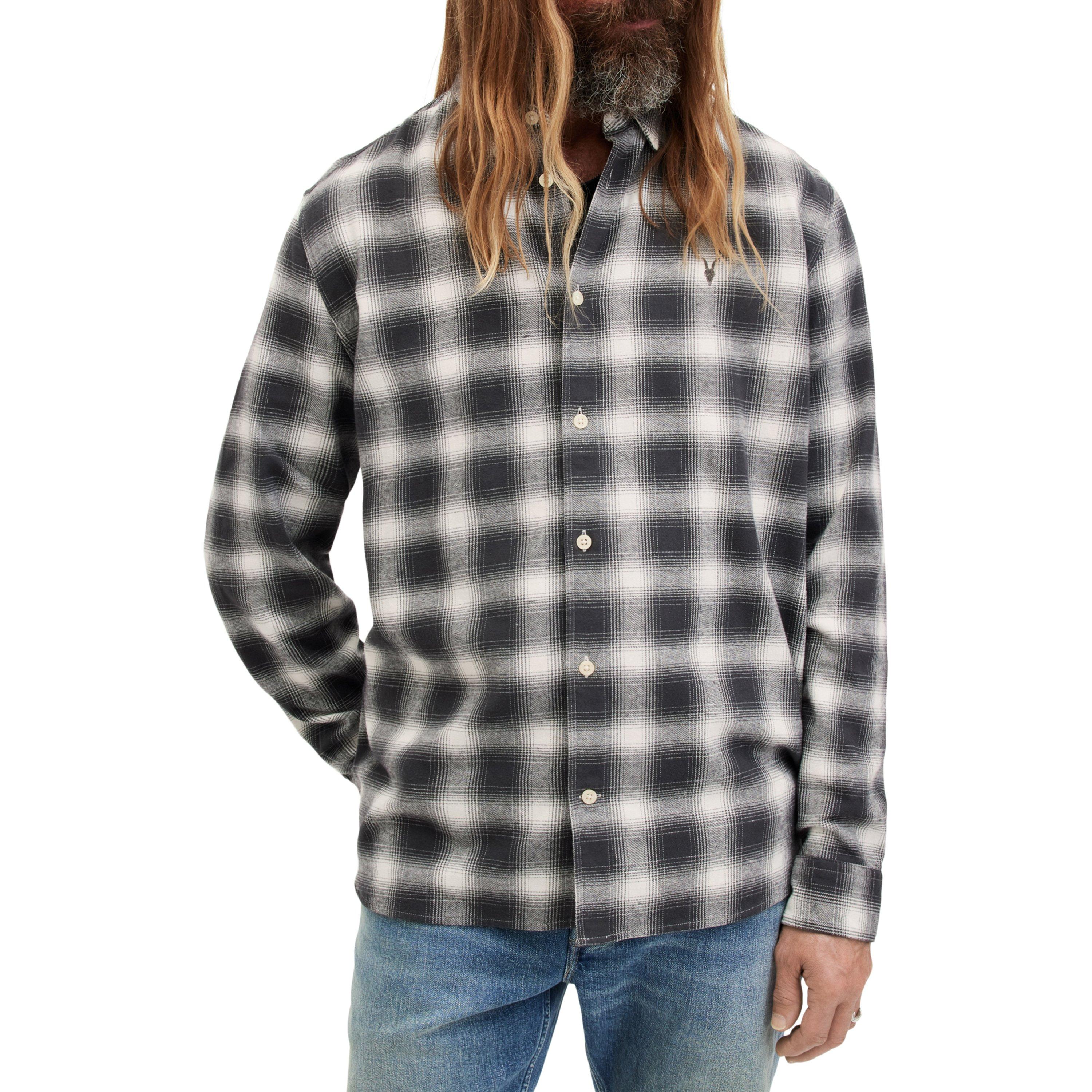 Oatmeal - AllSaints - Men's Malpaso Relaxed Fit Long-Sleeve Plain Shirt - 5