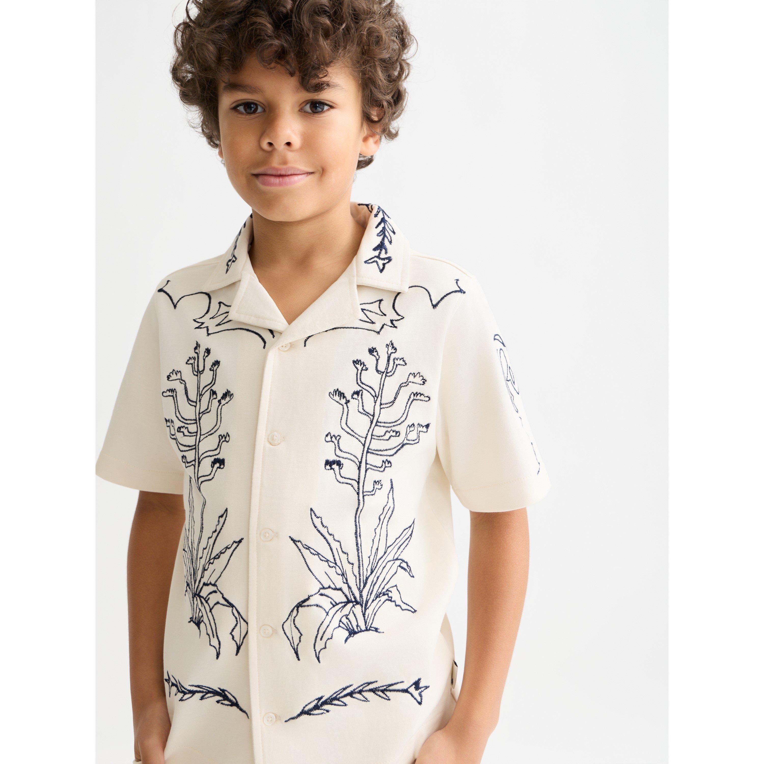 Scotch and Soda Kids' Patterned Short Sleeve Shirt - Eggnog - 8 Years