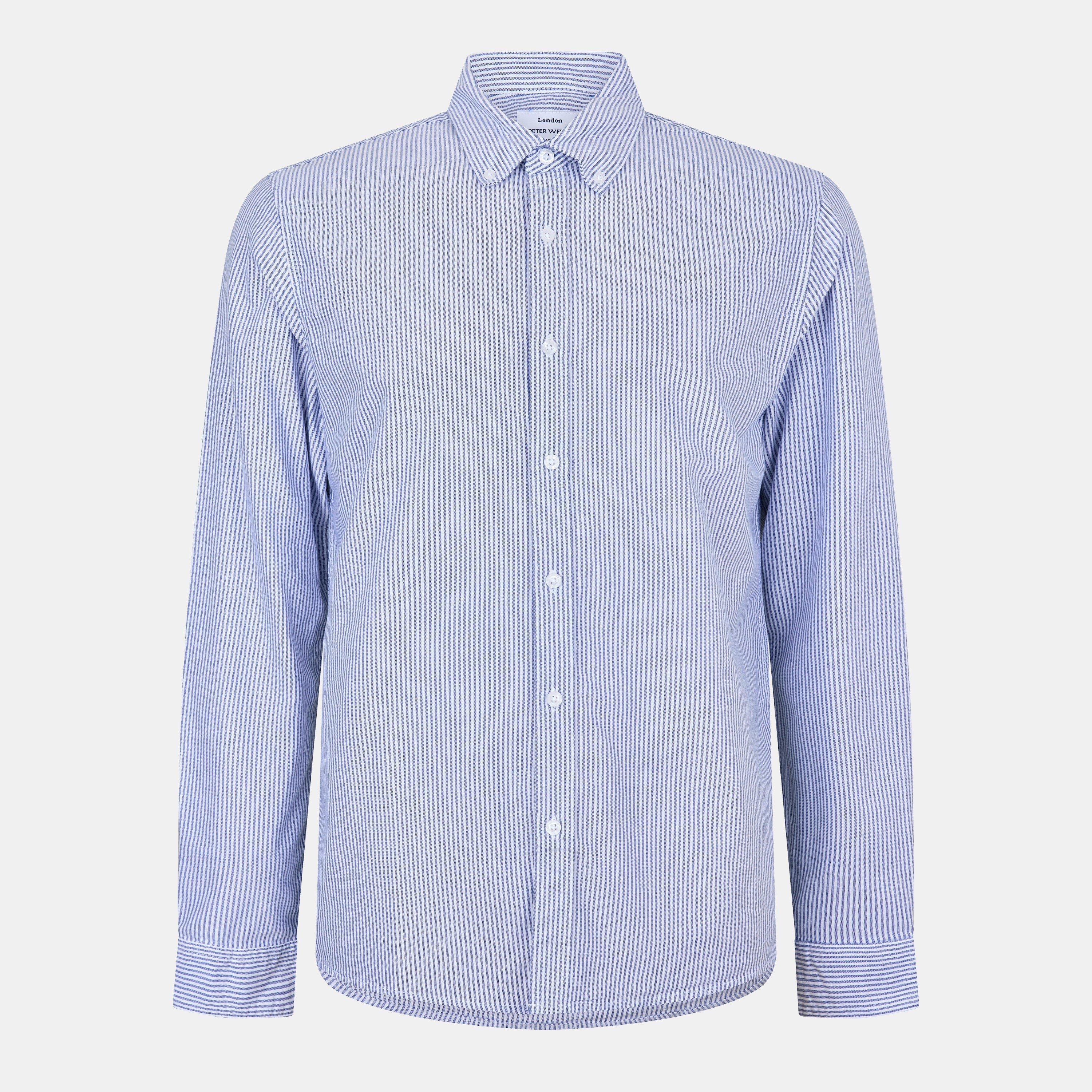 Peter Werth Men's Long Sleeve Shirt - Navy/White - Large