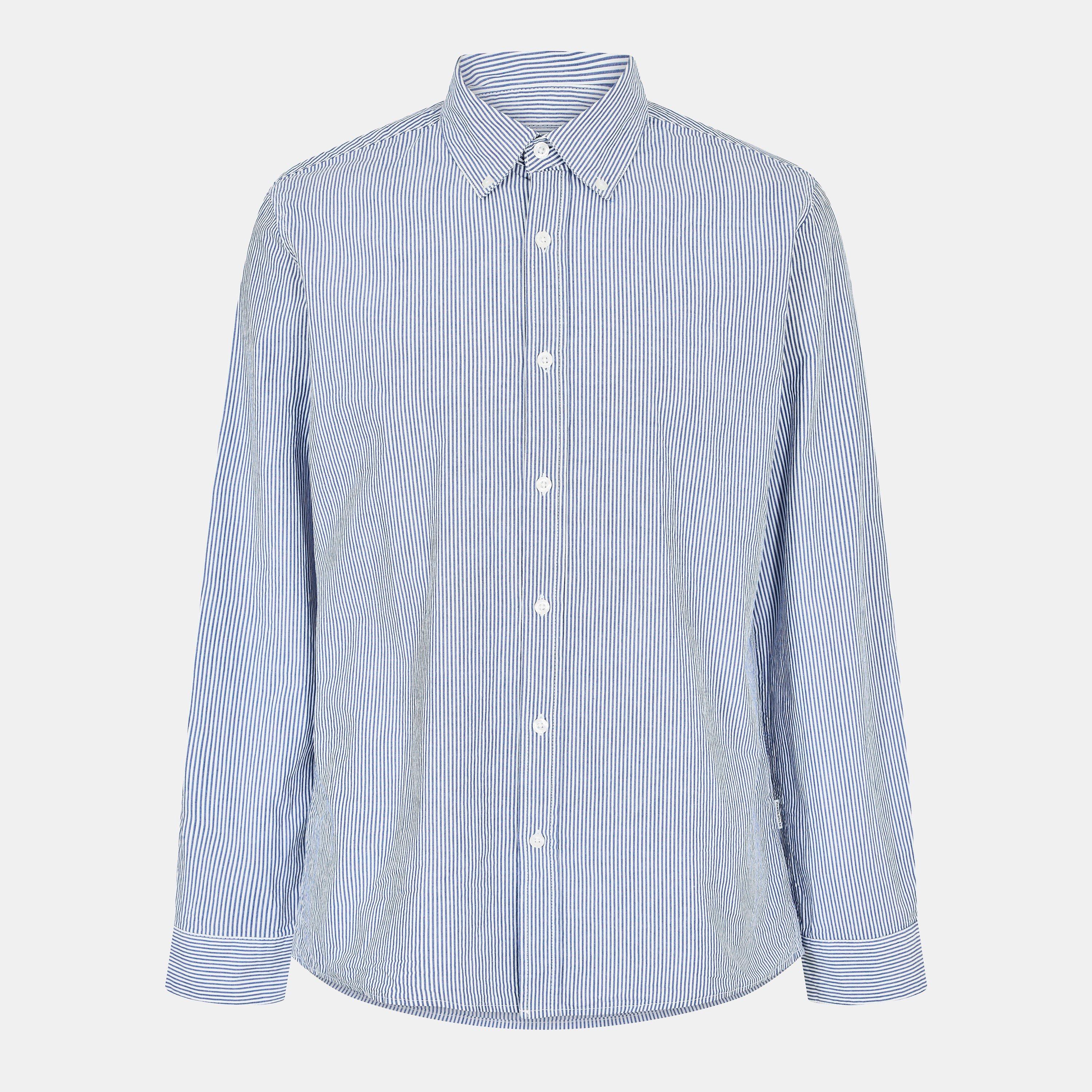 Peter Werth Men's Long Sleeve Plain Shirt - Navy/White - Large