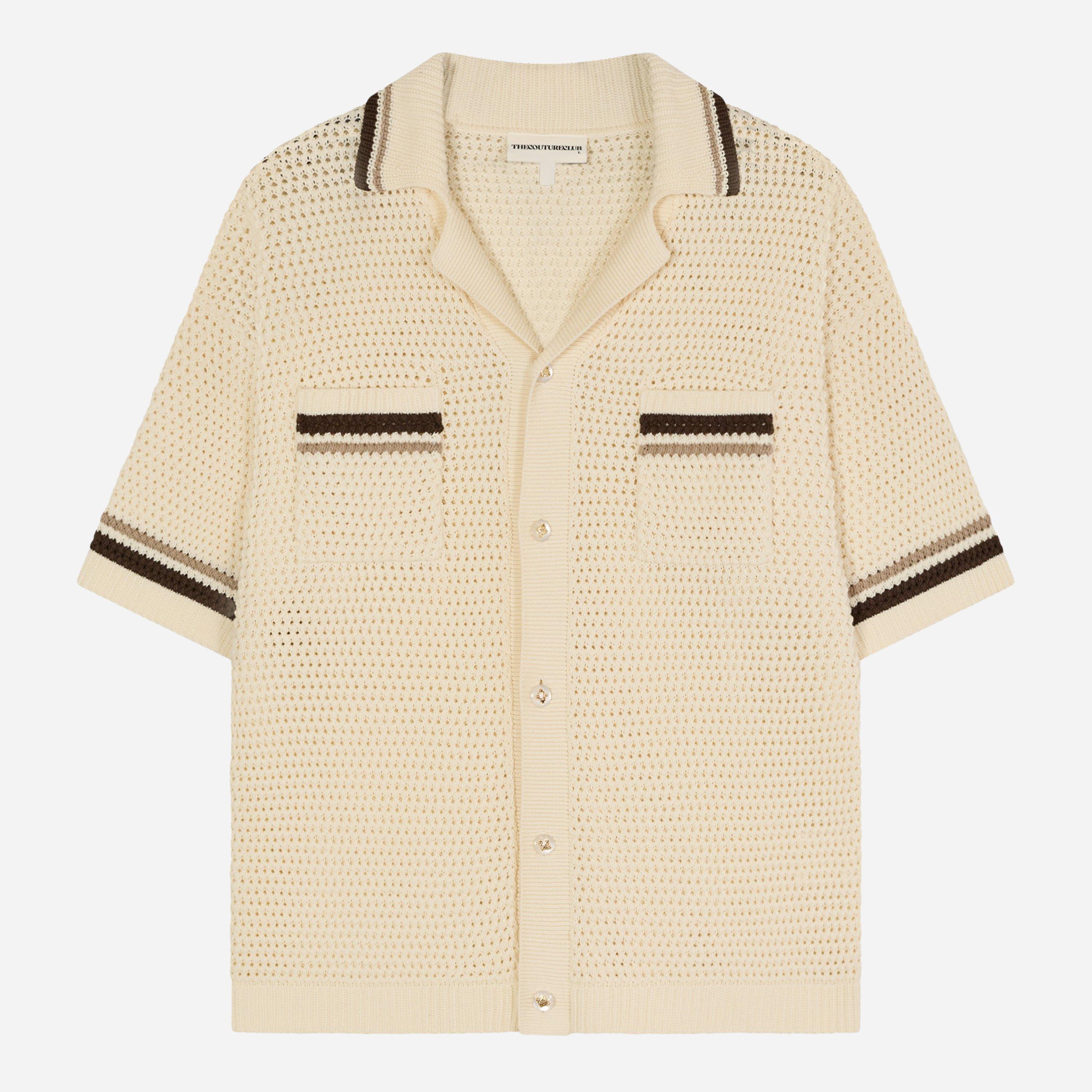 The Couture Club Men's Patterned Short Sleeve Shirt - Off White - Small