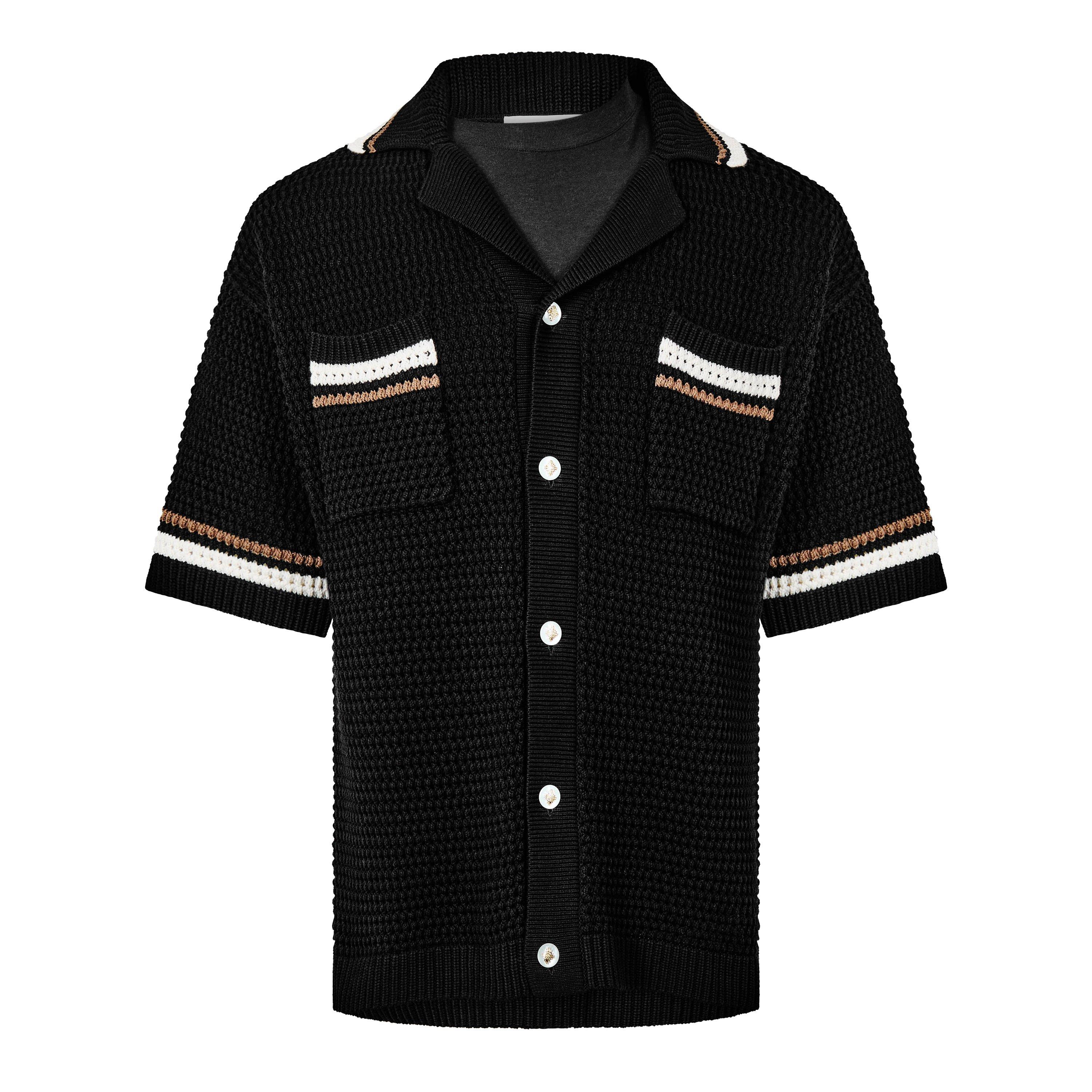 Black - The Couture Club - Men's Patterned Short Sleeve Shirt - 1