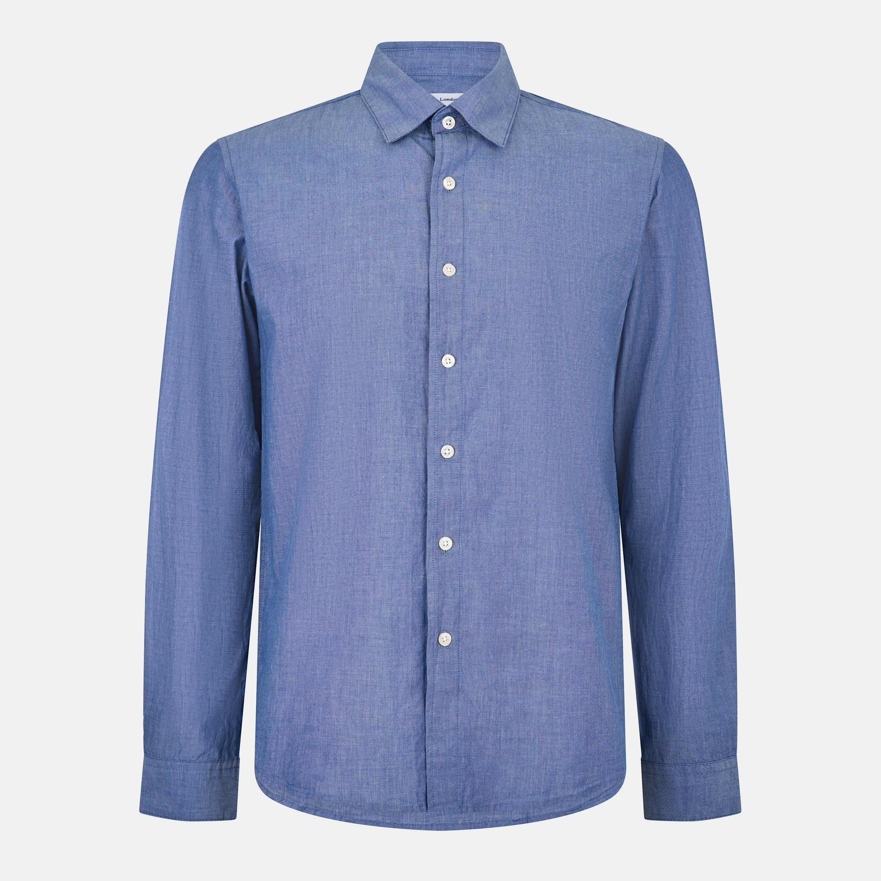 Peter Werth Men's Short Sleeve Plain Shirt - Indigo - Large