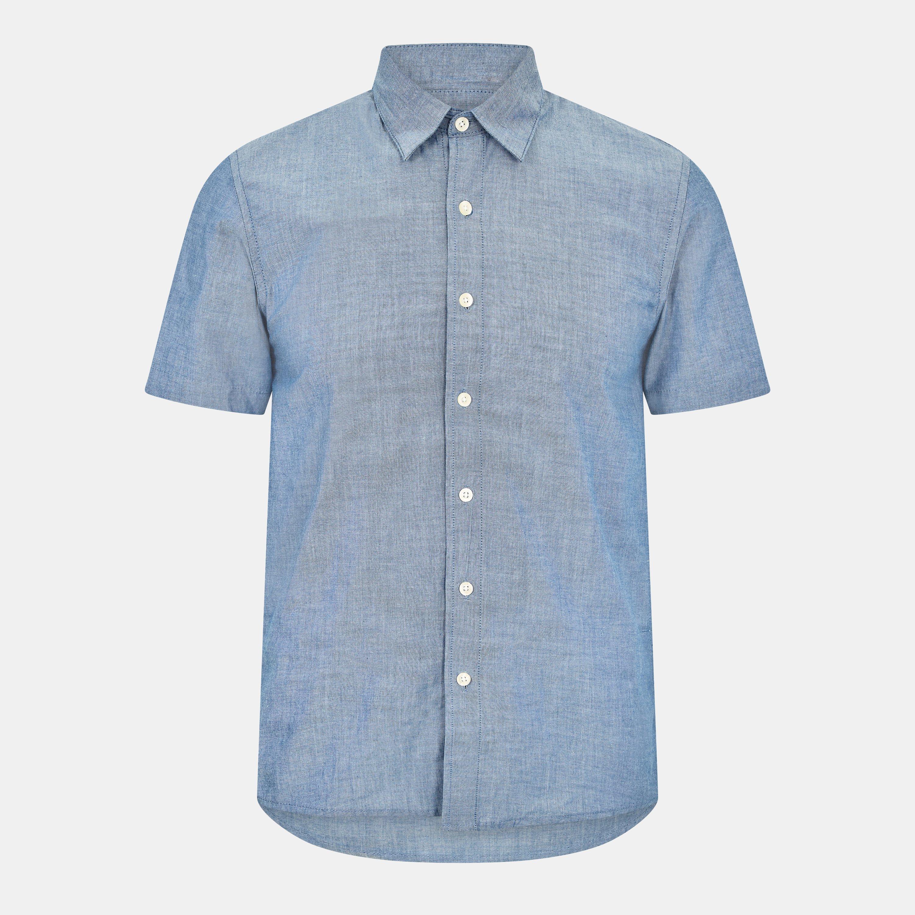 Peter Werth Men's Short Sleeve Plain Shirt - Indigo - Large