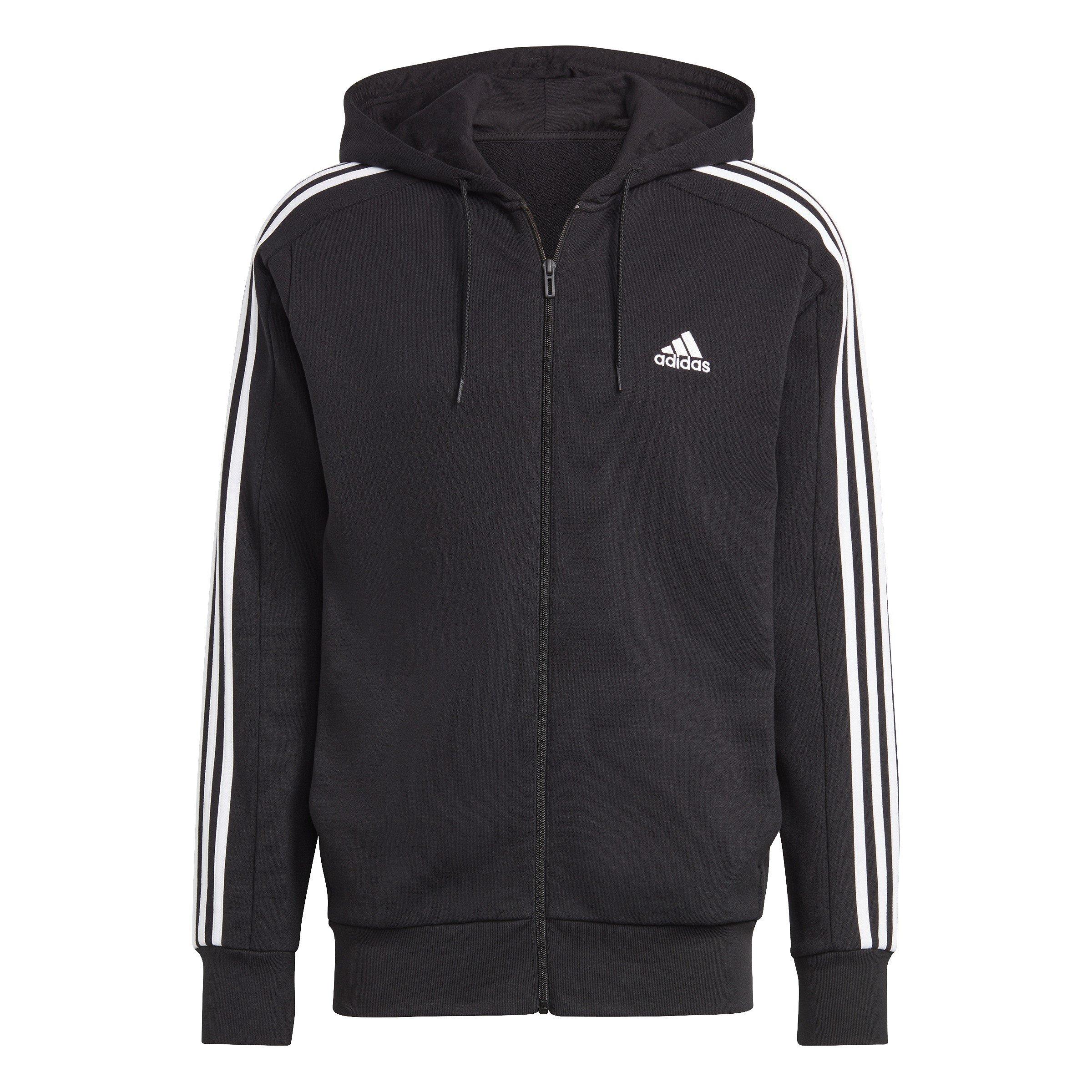Black/White - adidas - Essentials French Terry 3-Stripes Zip Hoodie Mens - 1